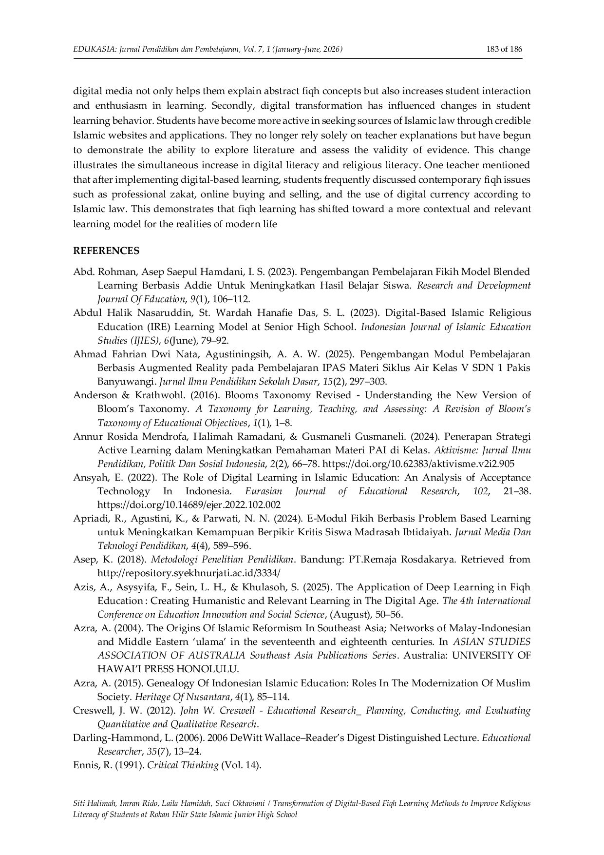 JURIS Transformation of Digital Based Fiqh Learning Methods to Improve Religious Literacy of Students at Rokan Hilir State Islamic Junior High School