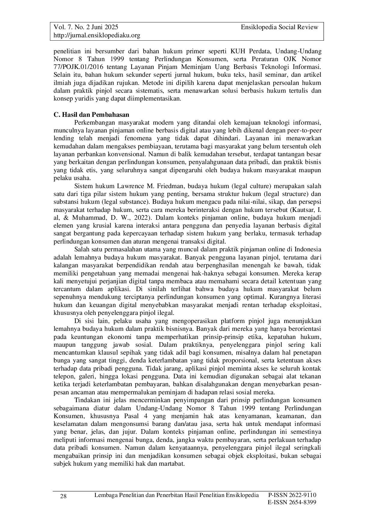 JURIS Budaya Hukum dalam Pinjaman Online Menjamin Keseimbangan antara Kepentingan Bisnis dan Perlindungan Konsumen