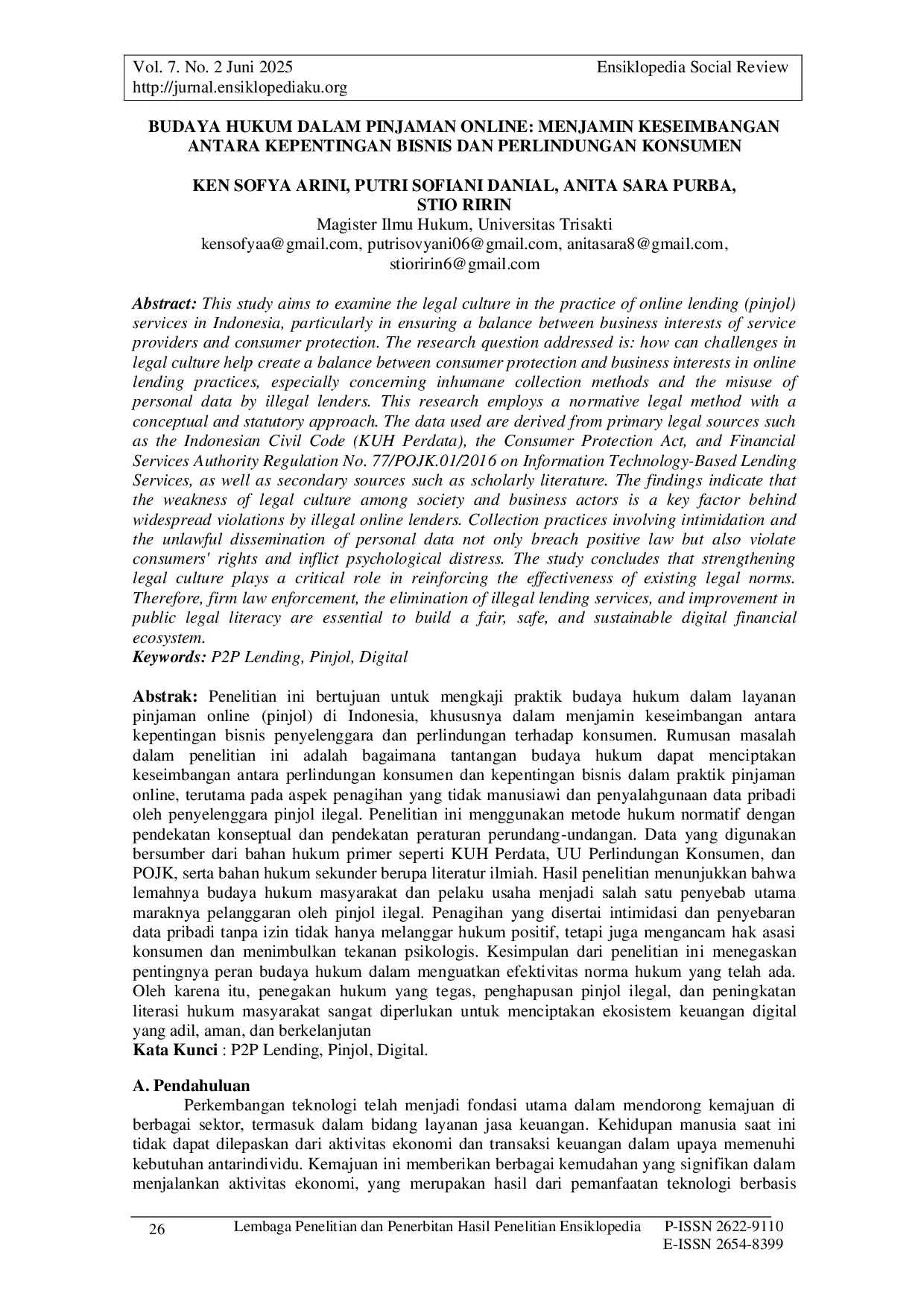 JURIS Budaya Hukum dalam Pinjaman Online Menjamin Keseimbangan antara Kepentingan Bisnis dan Perlindungan Konsumen