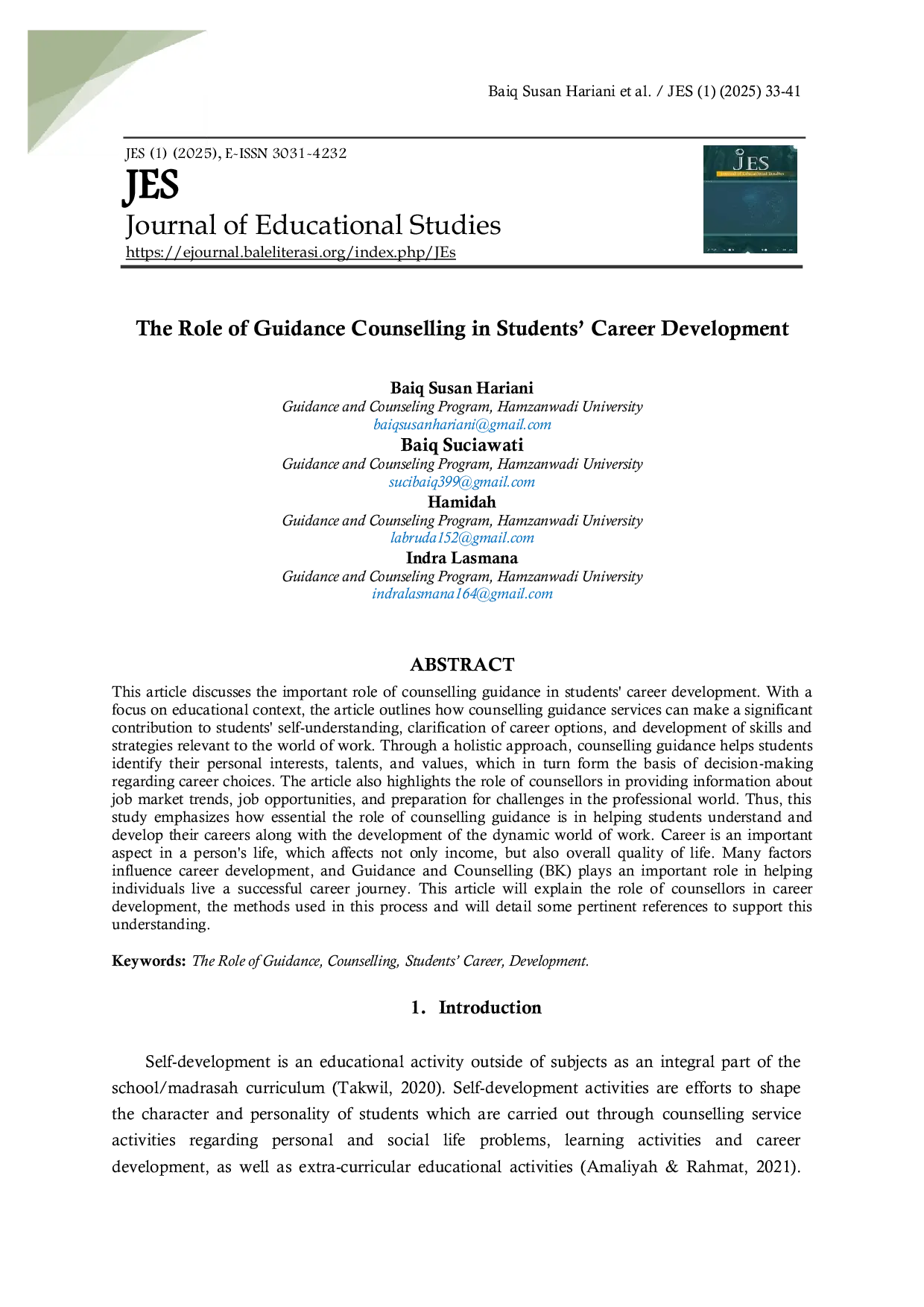 JURIS The Role of Guidance Counselling in Students Career Development