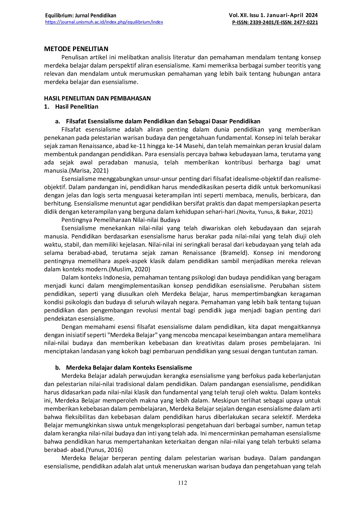 JURIS Konsep Merdeka Belajar dalam Perspektif Filsafat Pendidikan Aliran Esensialisme
