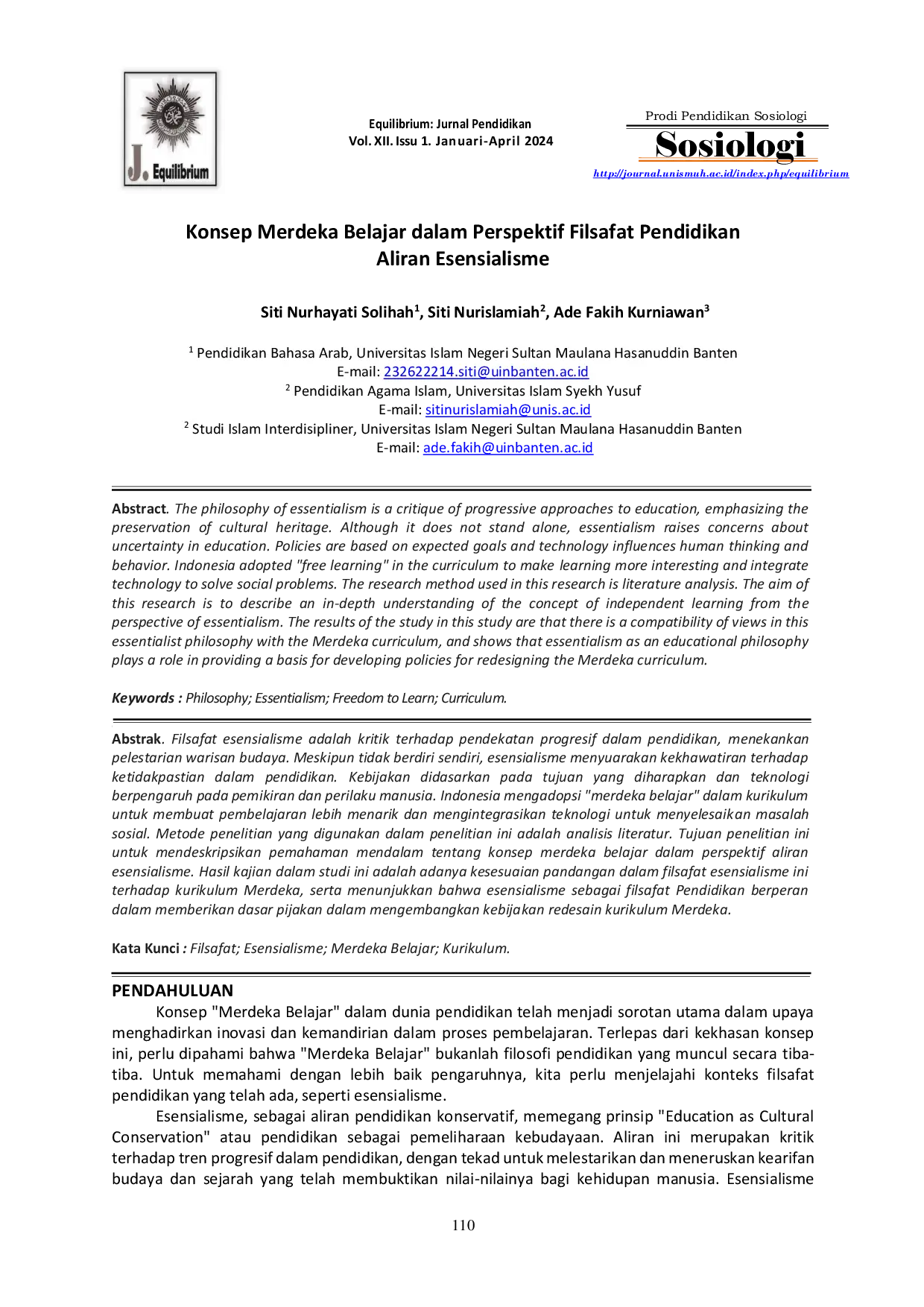 JURIS Konsep Merdeka Belajar dalam Perspektif Filsafat Pendidikan Aliran Esensialisme