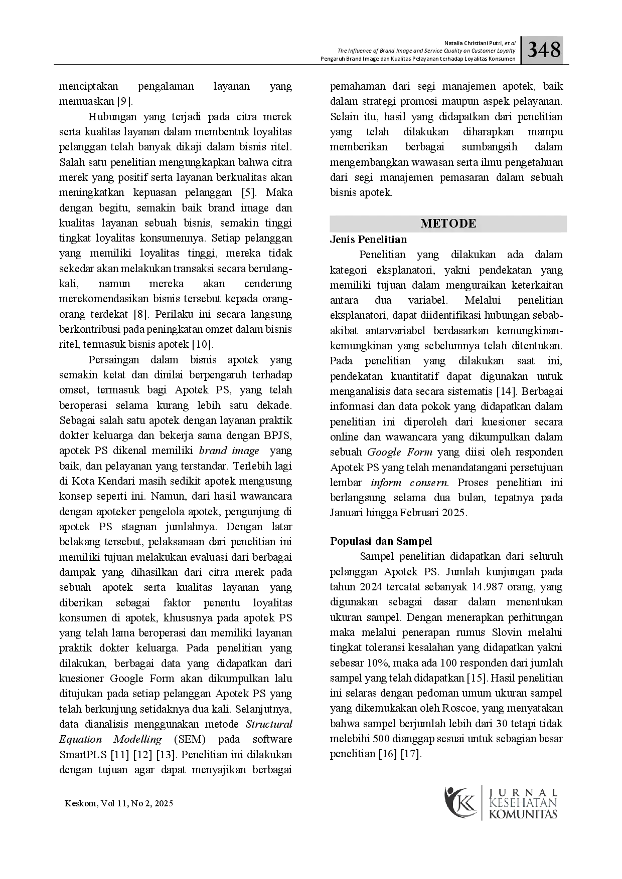 juris Pengaruh Brand Image dan Kualitas Pelayanan terhadap Loyalitas Konsumen di Apotek dengan Layanan Dokter Keluarga