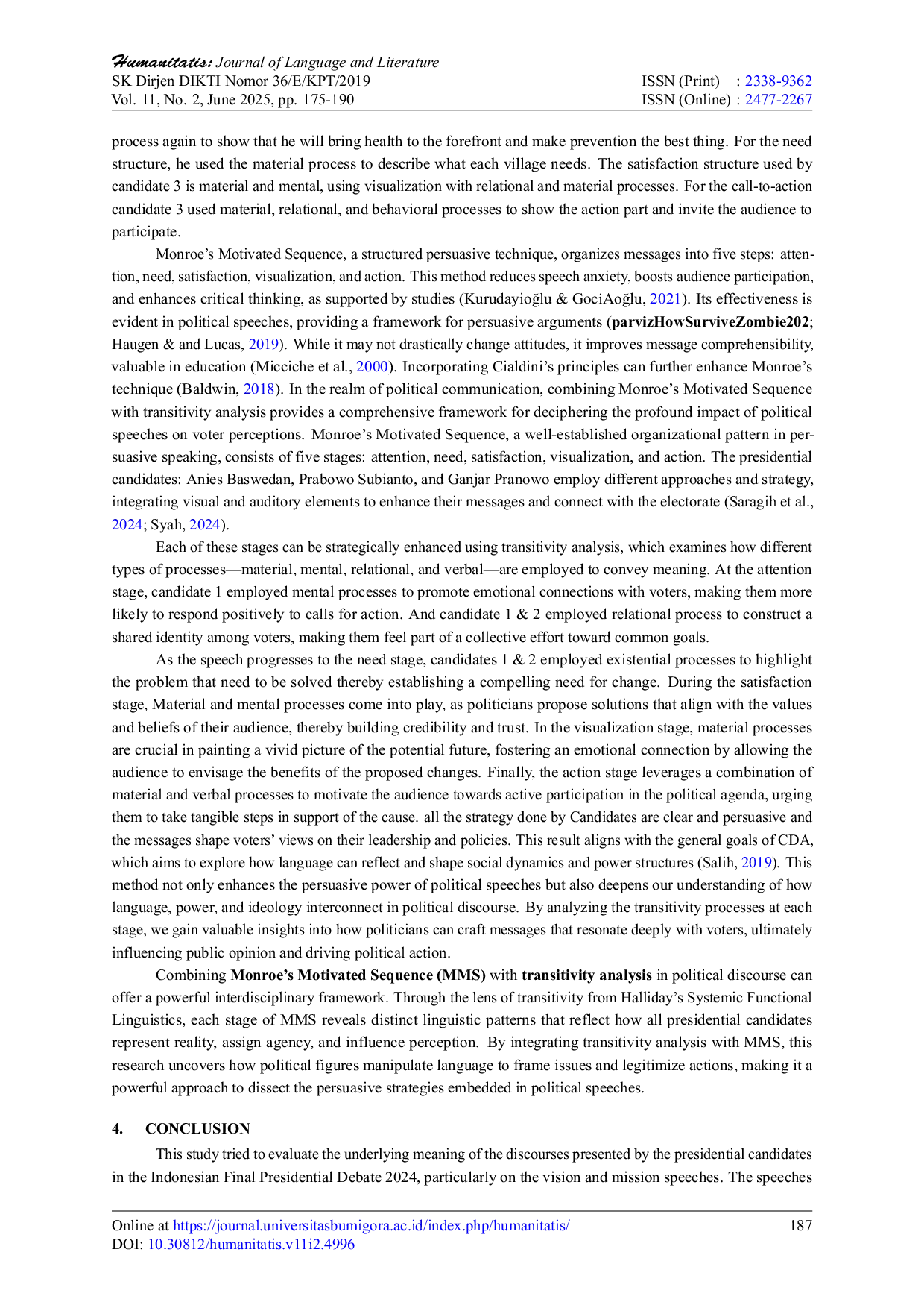 JURIS Ideology and Communication Strategy of Indonesia s 2024 Presidential Candidates A Transitivity Analysis