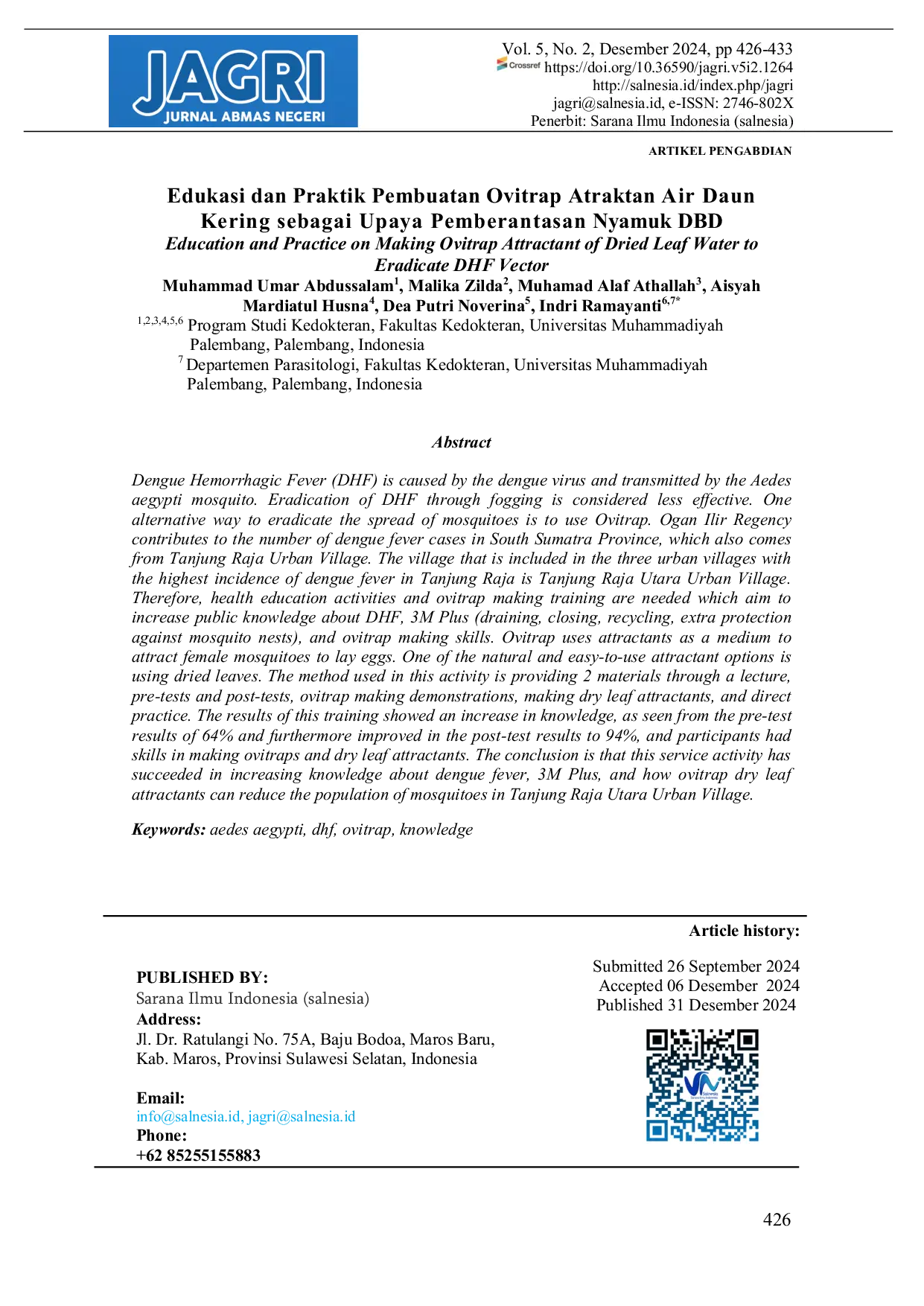 JURIS Edukasi dan Praktik Pembuatan Ovitrap Atraktan Air Daun Kering sebagai Upaya Pemberantasan Nyamuk DBD