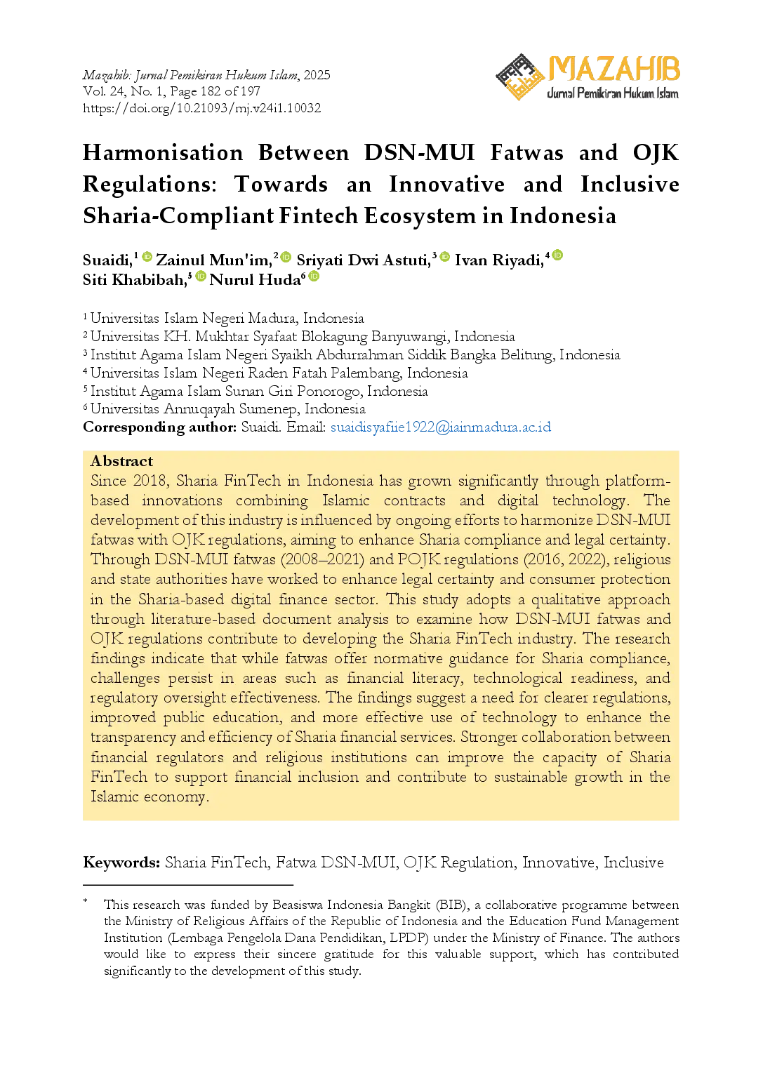 juris Harmonisation Between DSN MUI Fatwas and OJK Regulations Towards an Innovative and Inclusive Sharia Compliant Fintech Ecosystem in Indonesia