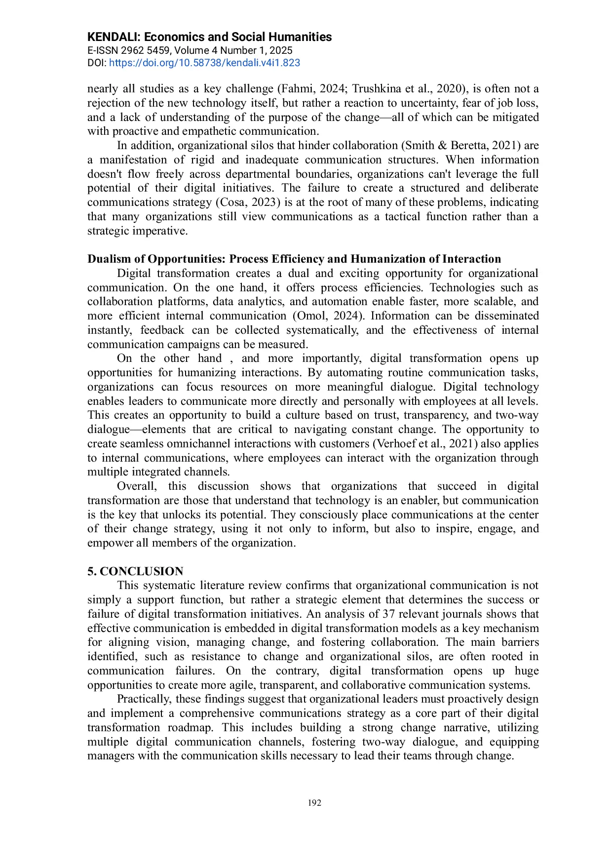 JURIS Digital Transformation and Organizational Communication A Literature Review of Models Barriers and Opportunities