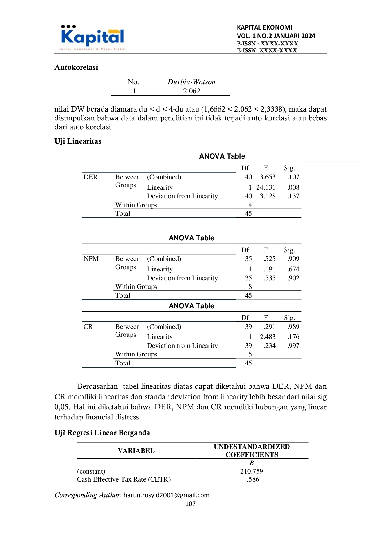 JURIS Pengaruh Debt To Equity Ratio Net Profit Margin Dan Current Ratio Terhadap Financial Distress