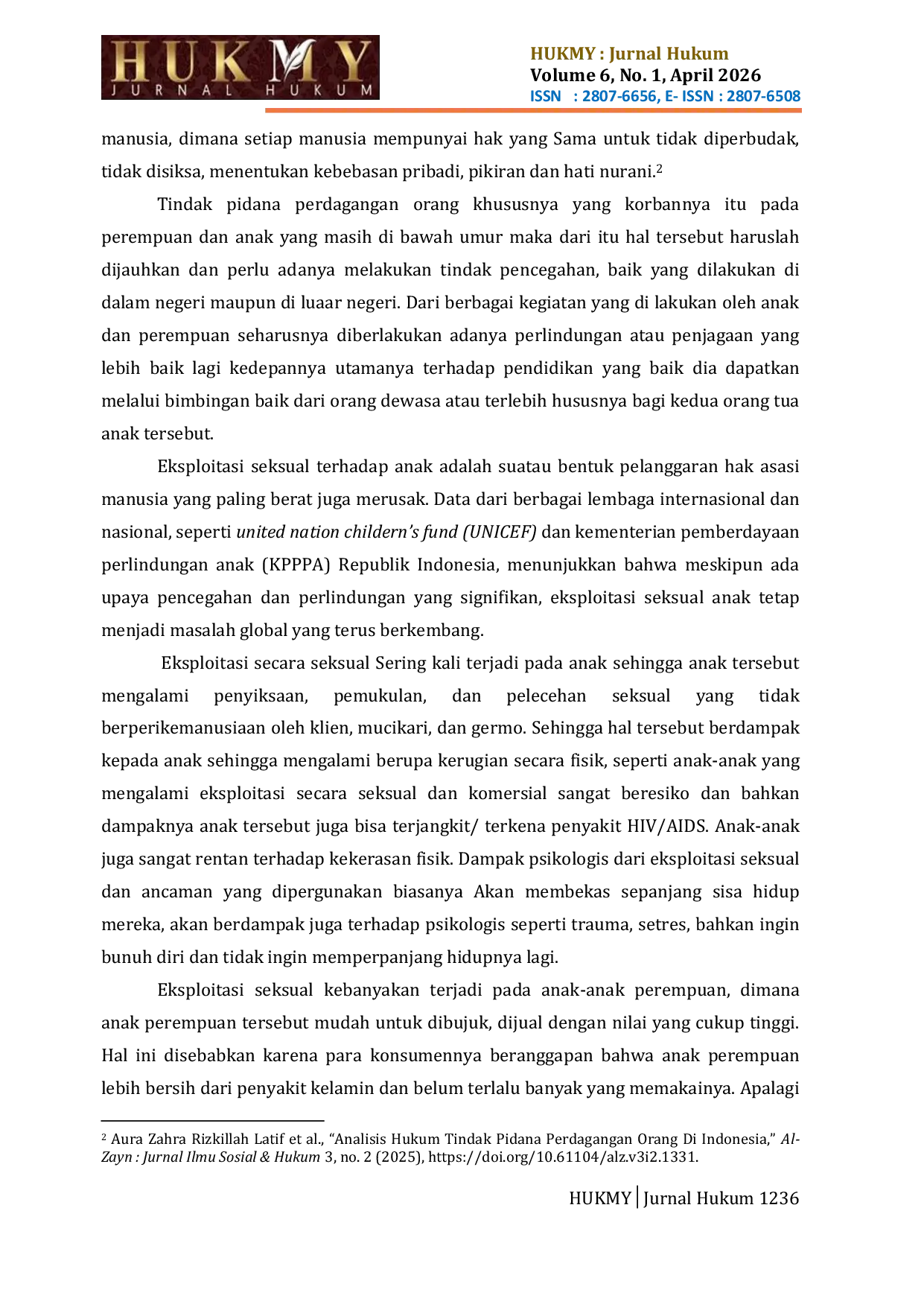 JURIS Analisis Yuridis Pertimbangan Hakim Terhadap Korban Eksploitasi Seksual Dalam Tindak Pidana Perdagangan Orang