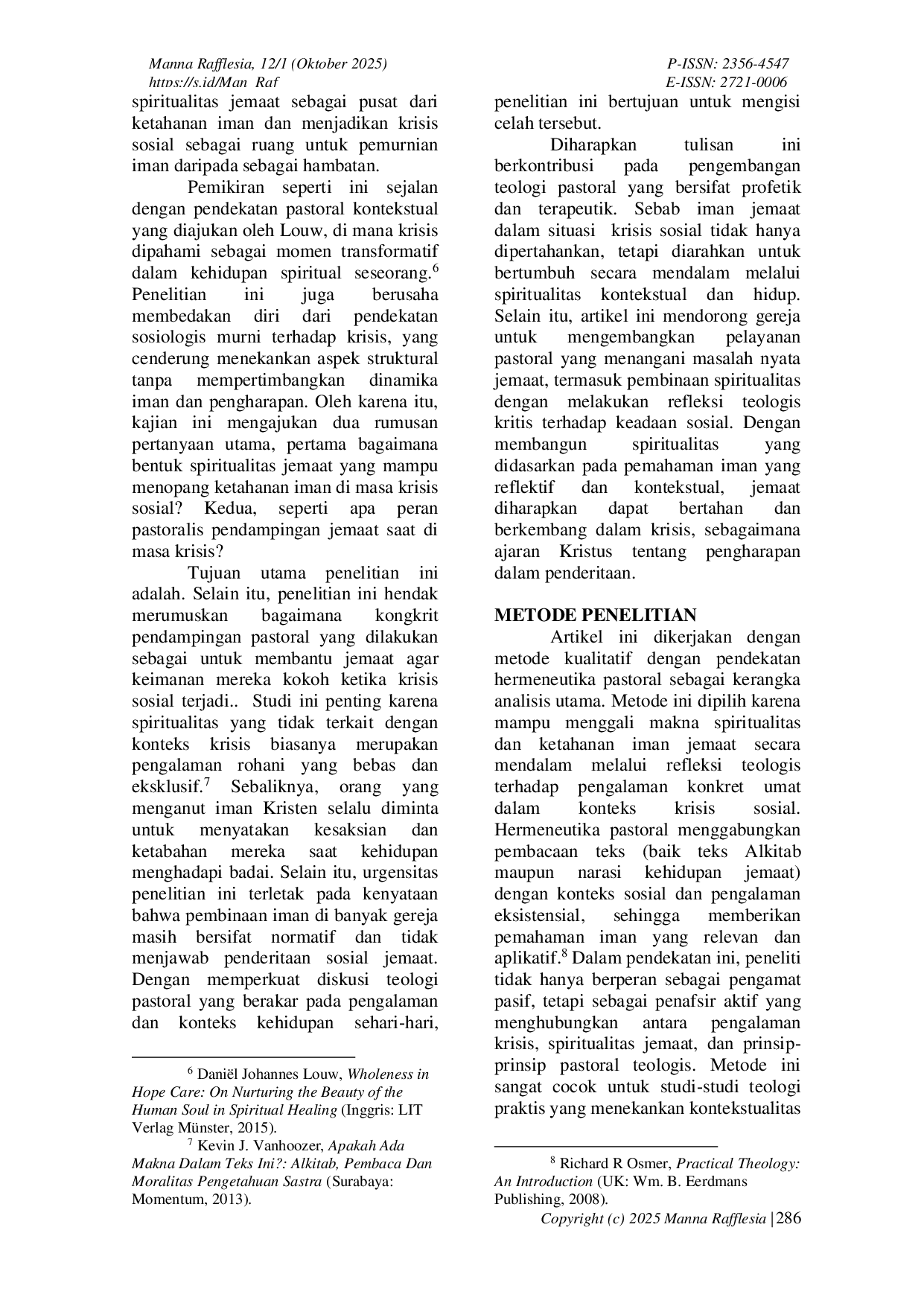 JURIS Spiritualitas Jemaat dan Ketahanan Iman di Masa Krisis Sosial Perspektif Teologi Pastoral