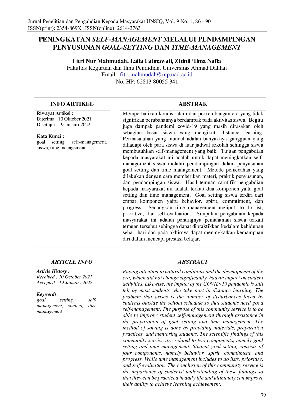 juris Peningkatan Self Management Melalui Pendampingan Penyusunan Goal Setting Dan Time Management