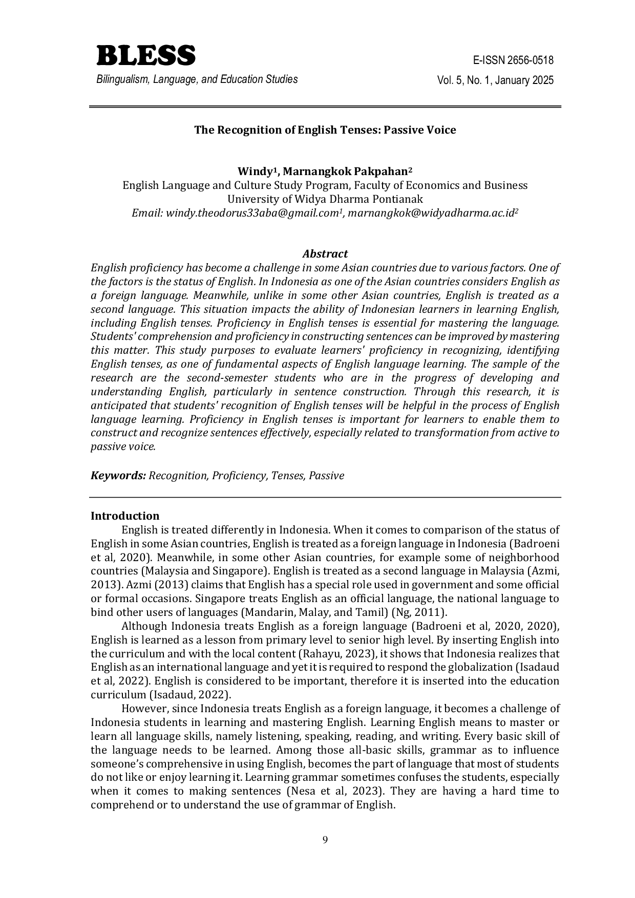 JURIS The Recognition of English Tenses Passive Voice