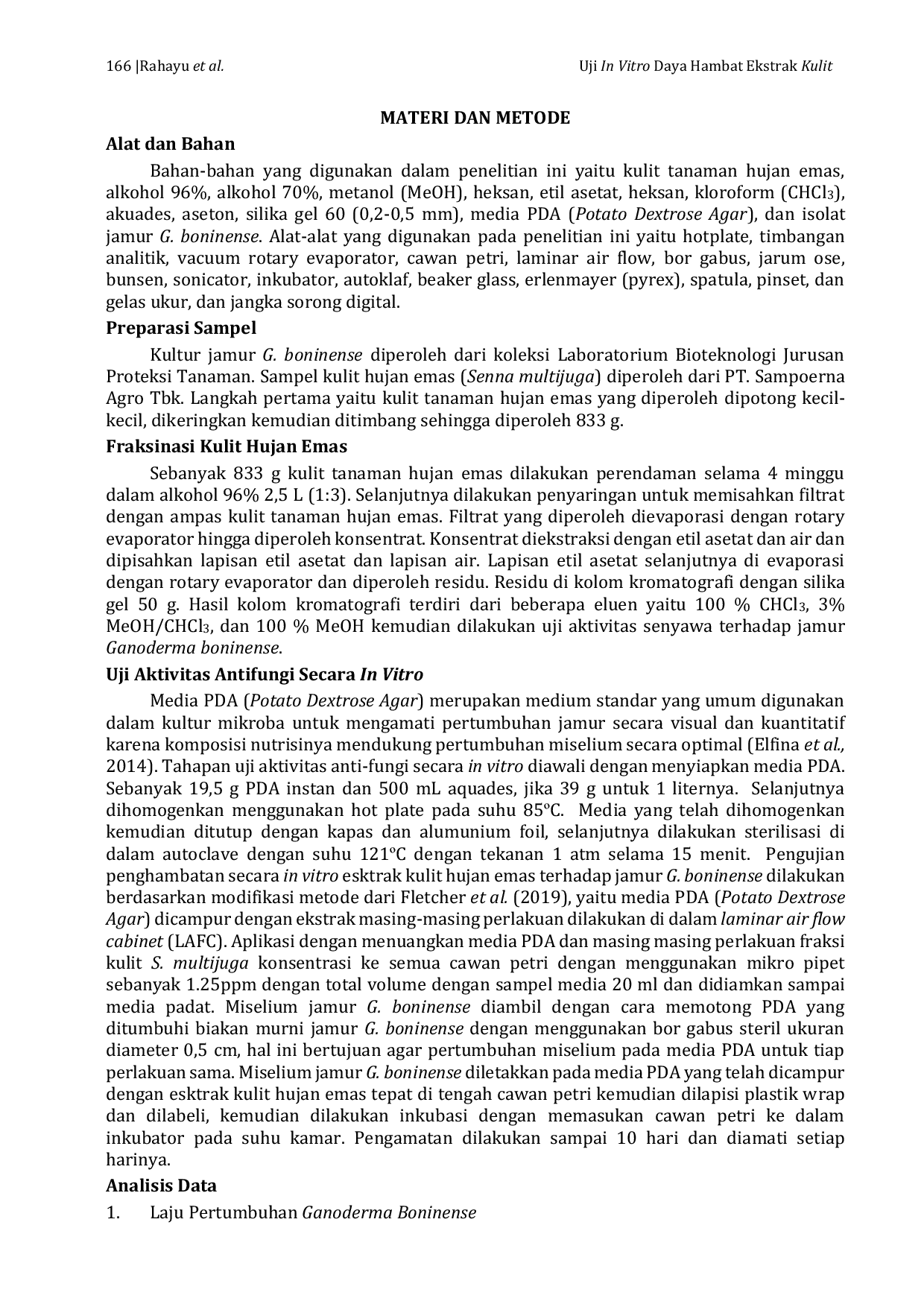 JURIS Uji In Vitro Daya Hambat Ekstrak Kulit Senna multijuga Terhadap Jamur Ganoderma boninense