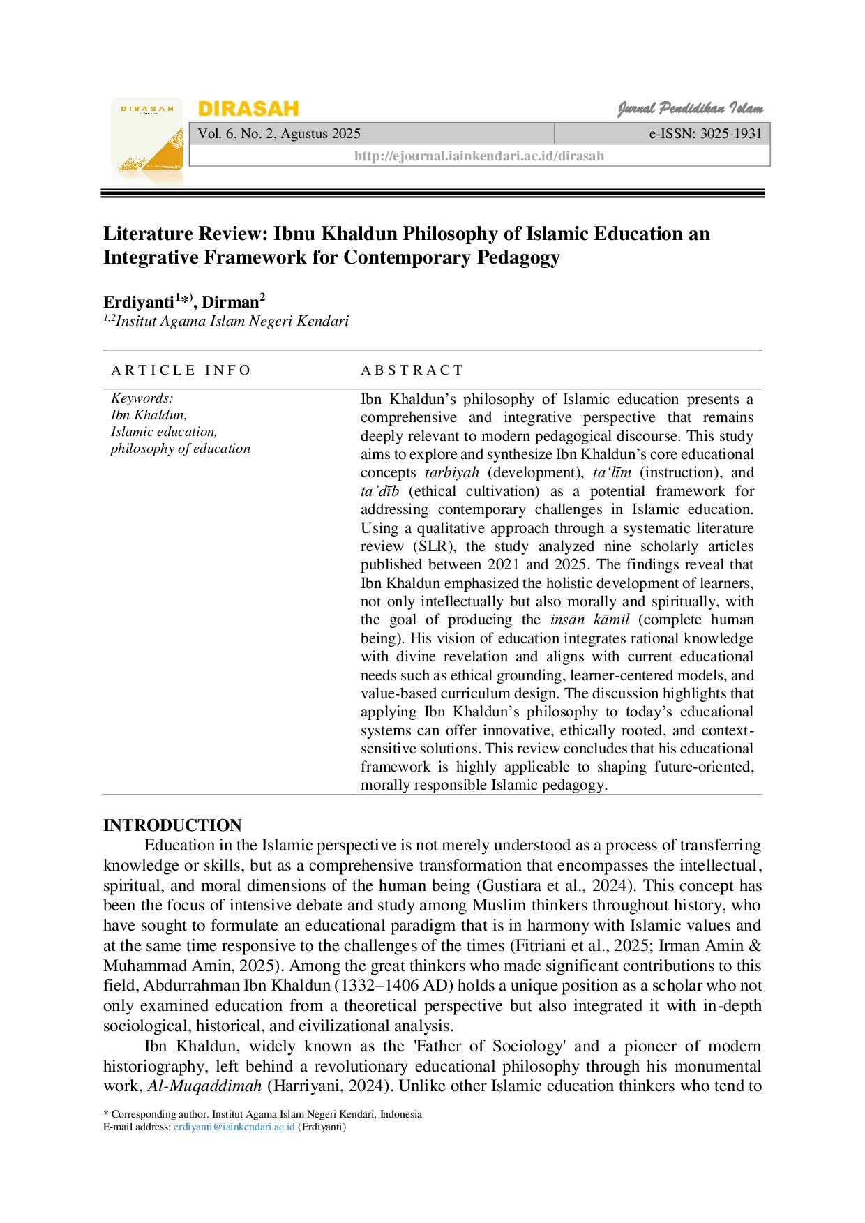 JURIS Literature Review Ibnu Khaldun Philosophy of Islamic Education an Integrative Framework for Contemporary Pedagogy