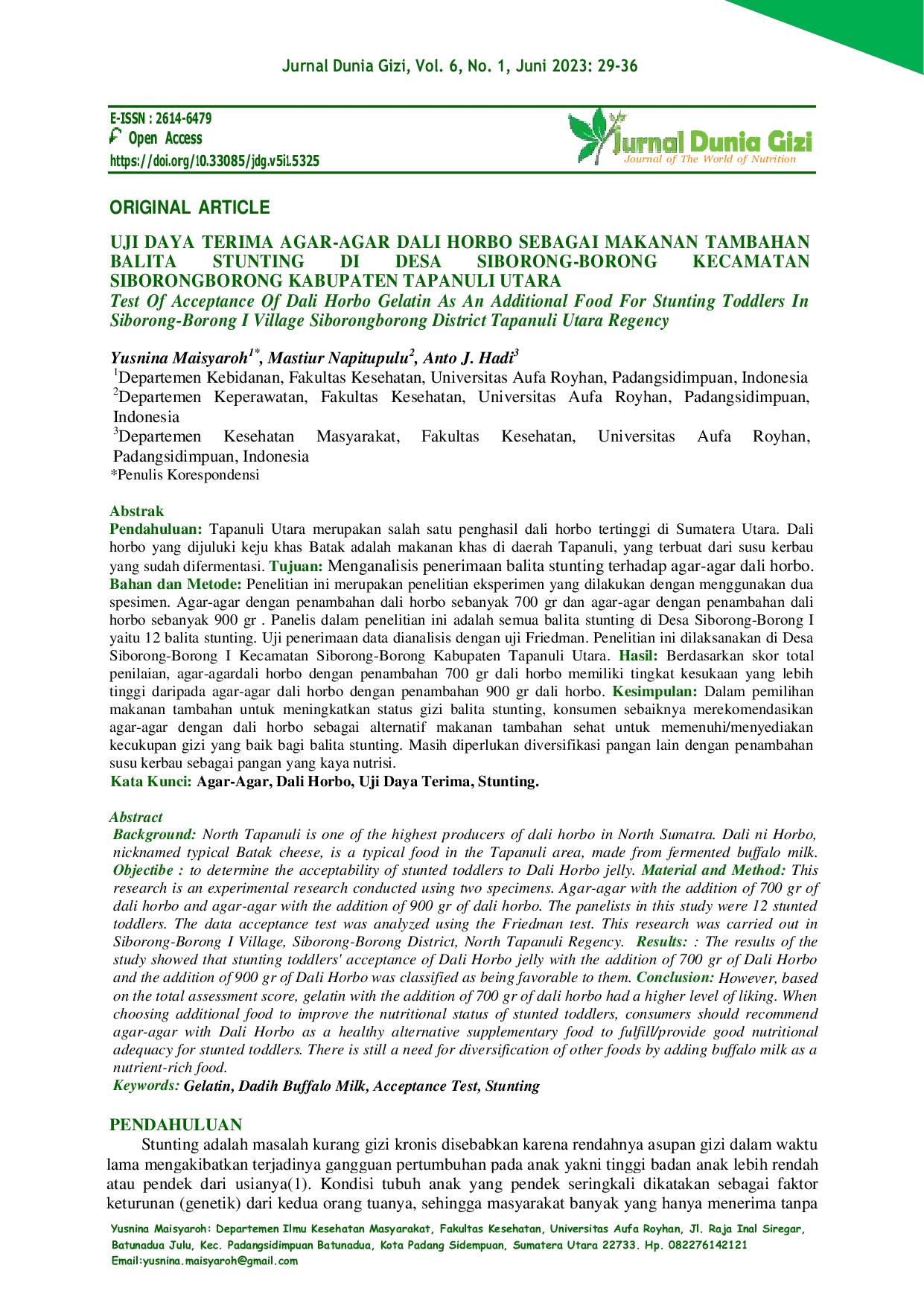 JURIS Uji Daya Terima Agar Agar Dali Horbo Sebagai Makanan Tambahan Balita Stunting Di Desa Siborong Borong I Kecamatan Siborongborong Kabupaten Tapanuli Utara