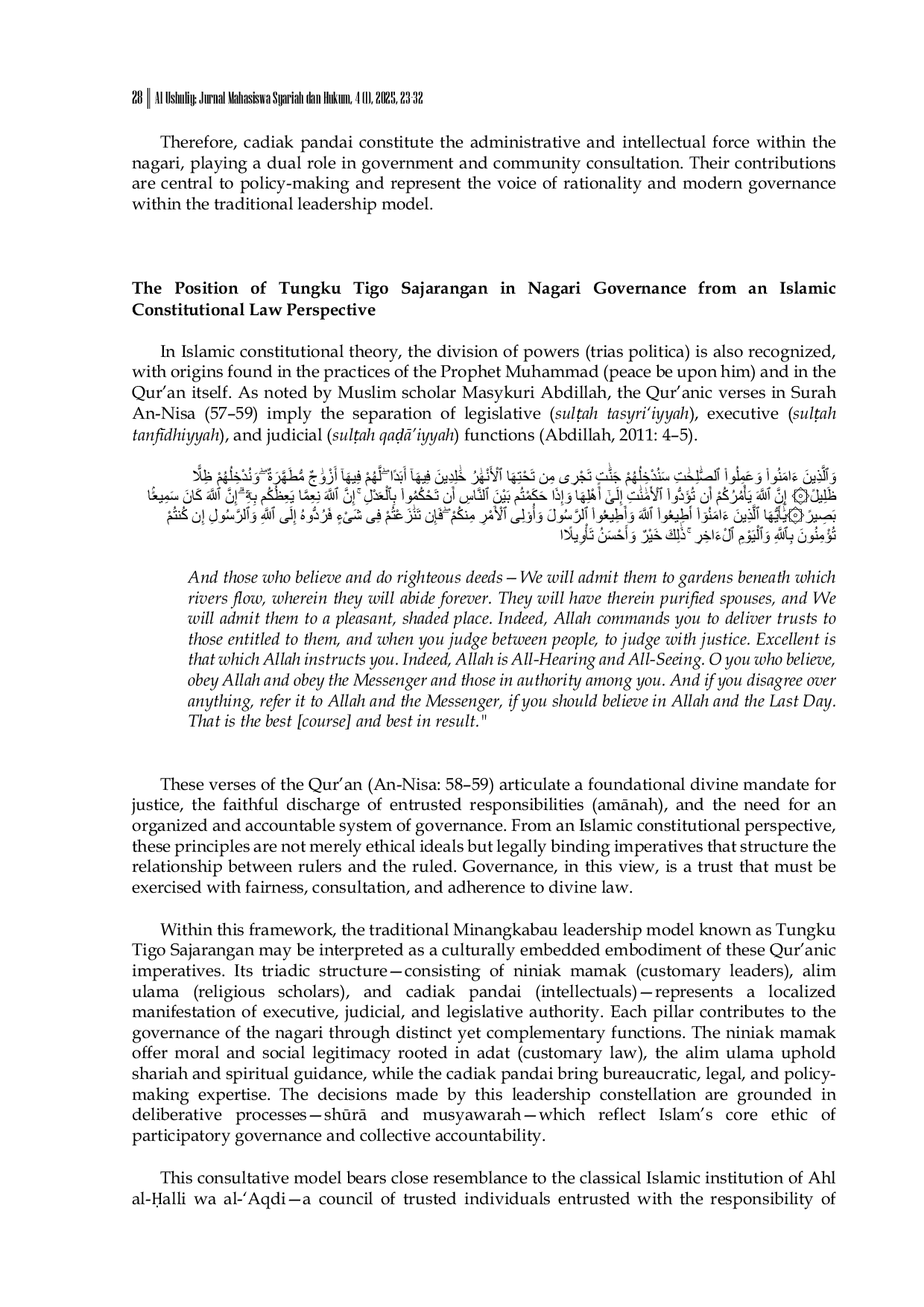JURIS Traditional Leadership Meets Islamic Constitutionalism The Status of Tungku Tigo Sajarangan in Nagari Administration
