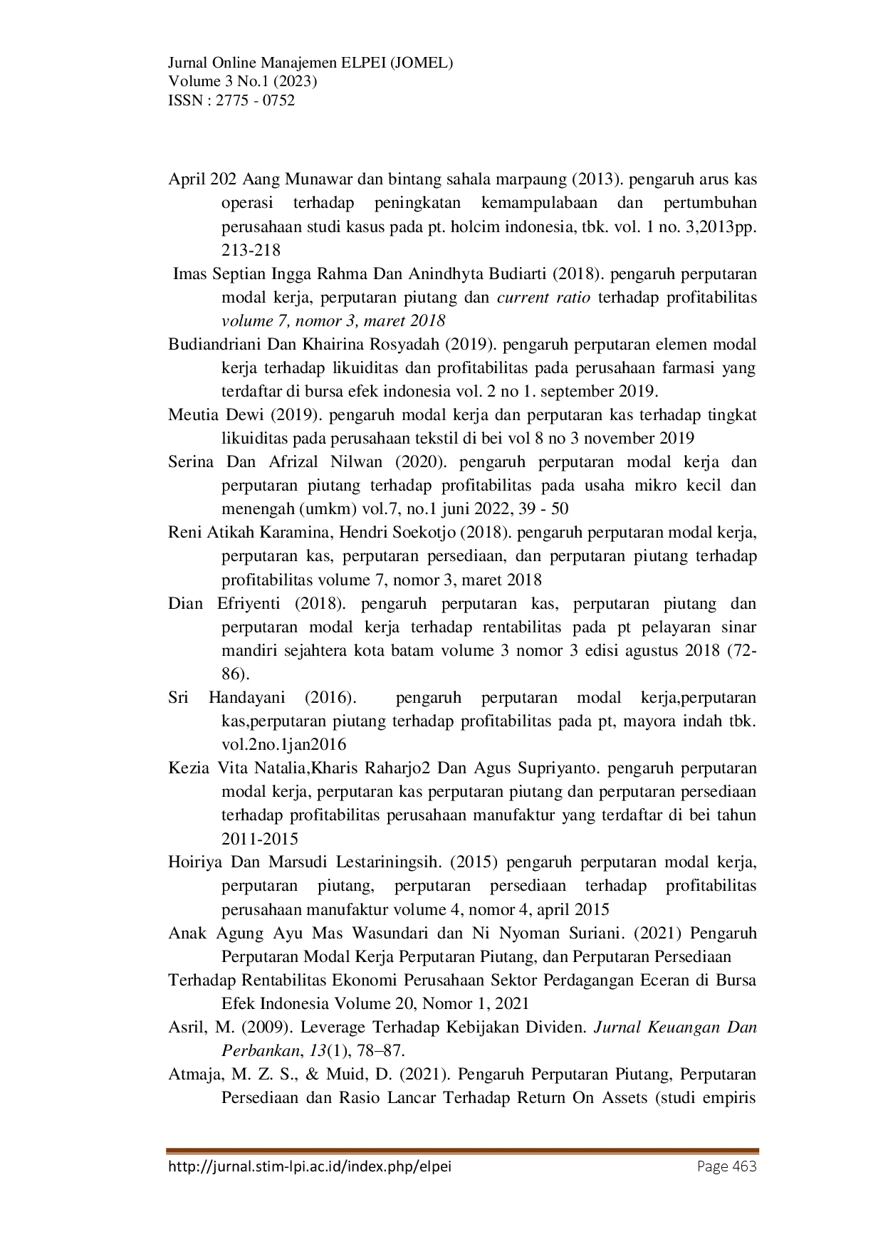 juris Perputaran Modal Kerja Arus Kas Operasi dan Days Receivable Turnover Terhadap Kinerja Keuangan PT Rejeki Persada Property