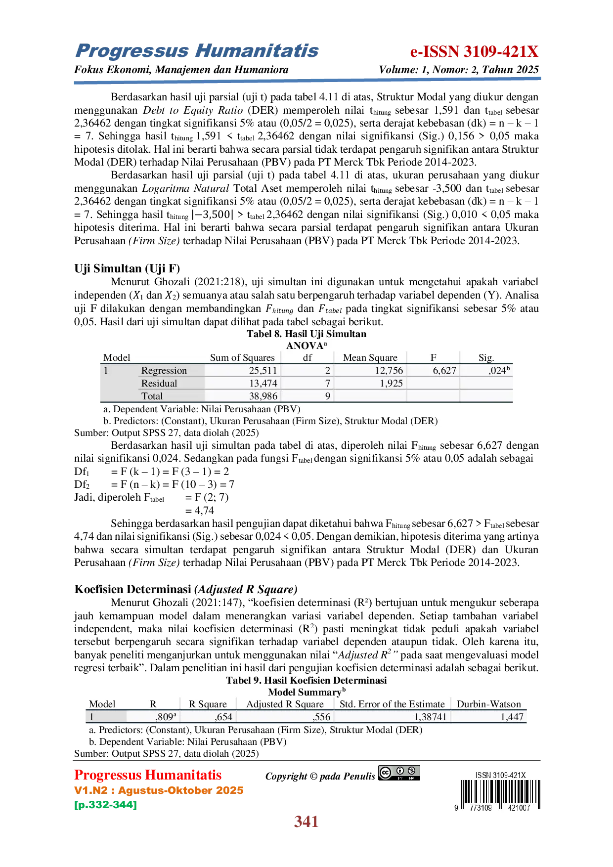 JURIS Pengaruh Struktur Modal dan Ukuran Perusahaan Terhadap Nilai Perusahaan Pada PT Merck Tbk Periode 2014 2023