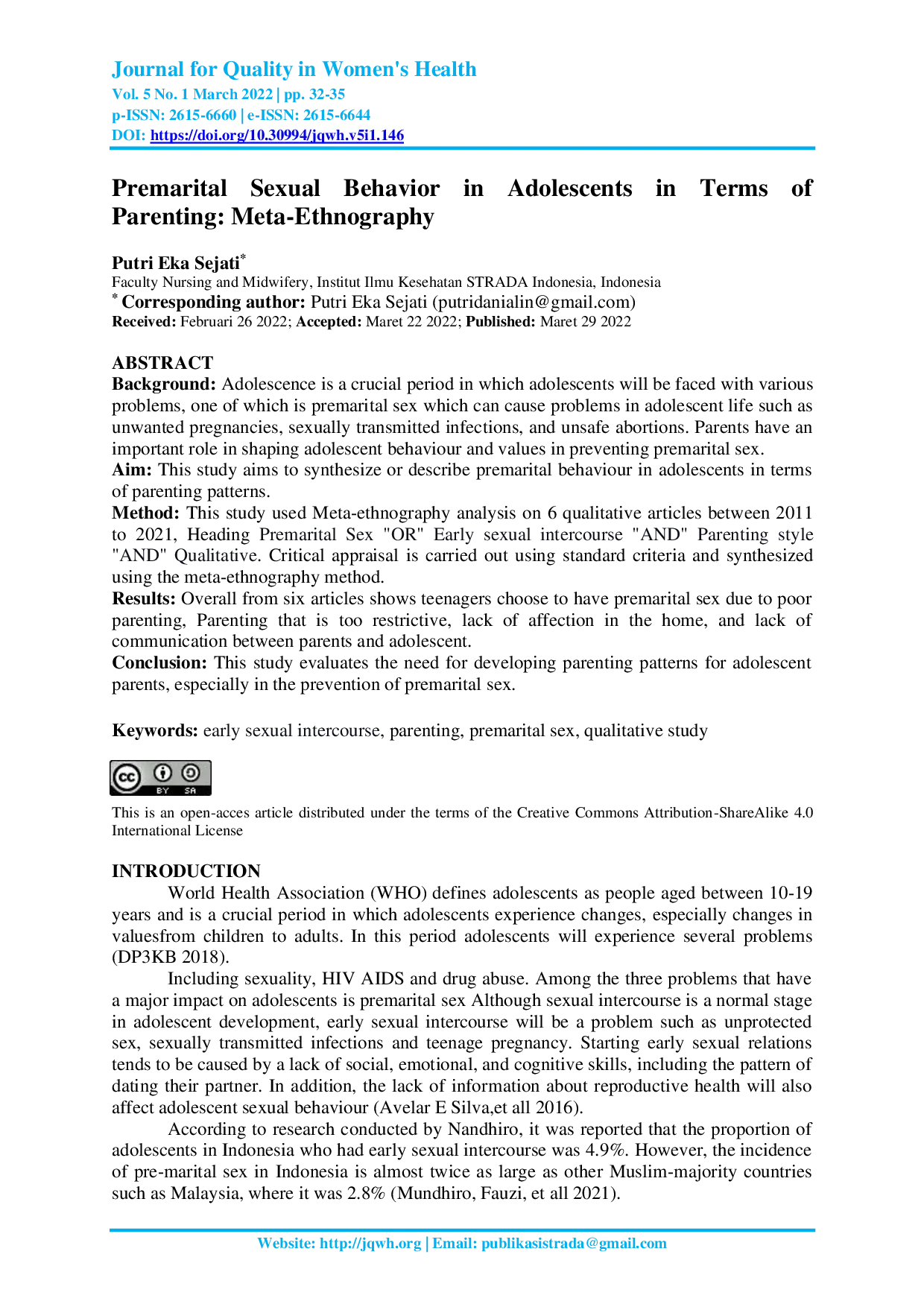 JURIS Premarital Sexual Behavior in Adolescents in Terms of Parenting Meta Ethnography