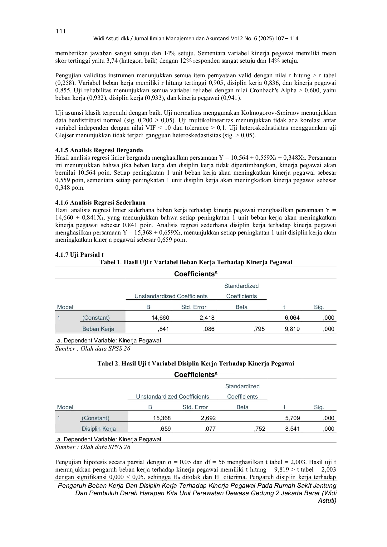 JURIS Pengaruh Beban Kerja dan Disiplin Kerja Terhadap Kinerja Pegawai Pada Rumah Sakit Jantung dan Pembuluh Darah Harapan Kita Unit Perawatan Dewasa Gedung 2 Jakarta Barat