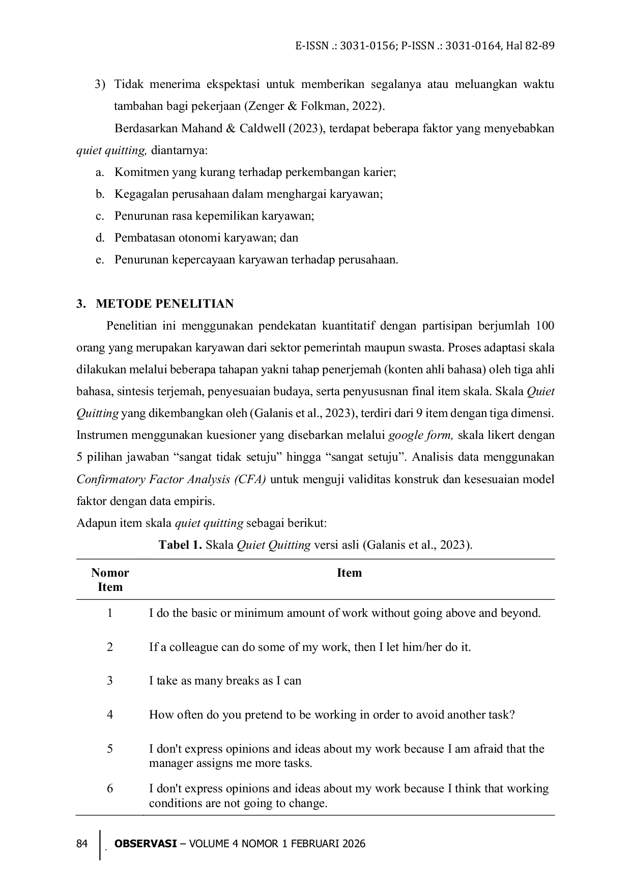 JURIS Adaptasi Skala Quiet Quiting QQS pada Karyawan di Indonesia