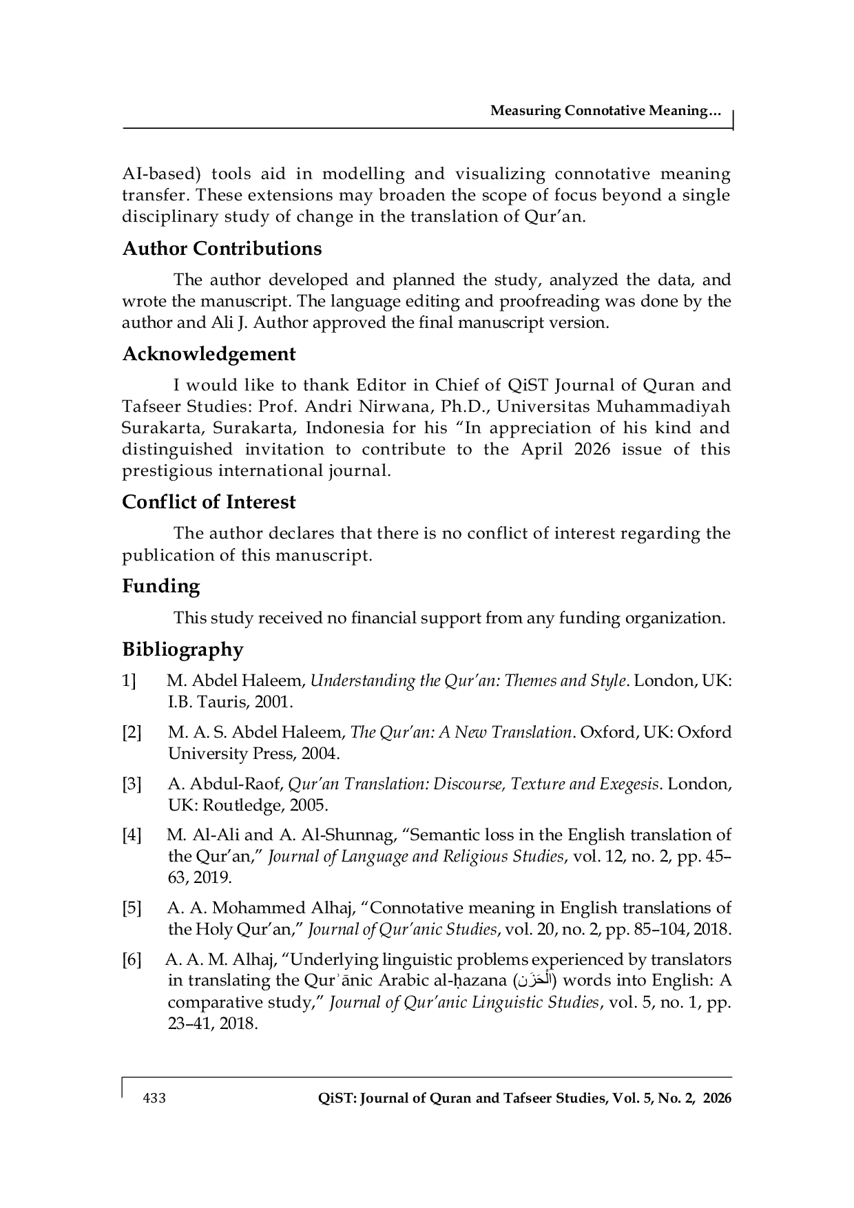 JURIS Measuring Connotative Meaning in English Translations of the Holy Qur an A Semantic and Applied Analysis