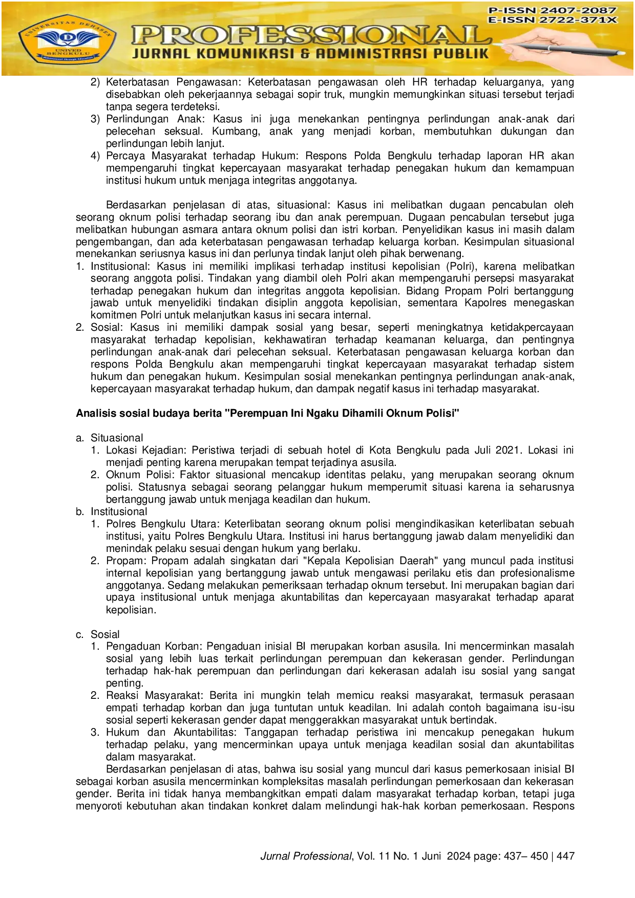 JURIS Analisis Wacana Kritis Berita Kriminal PADA RAKYAT BENGKULU COM Studi Berita Kriminal Oknum Polisi Cabuli Remaja Putri