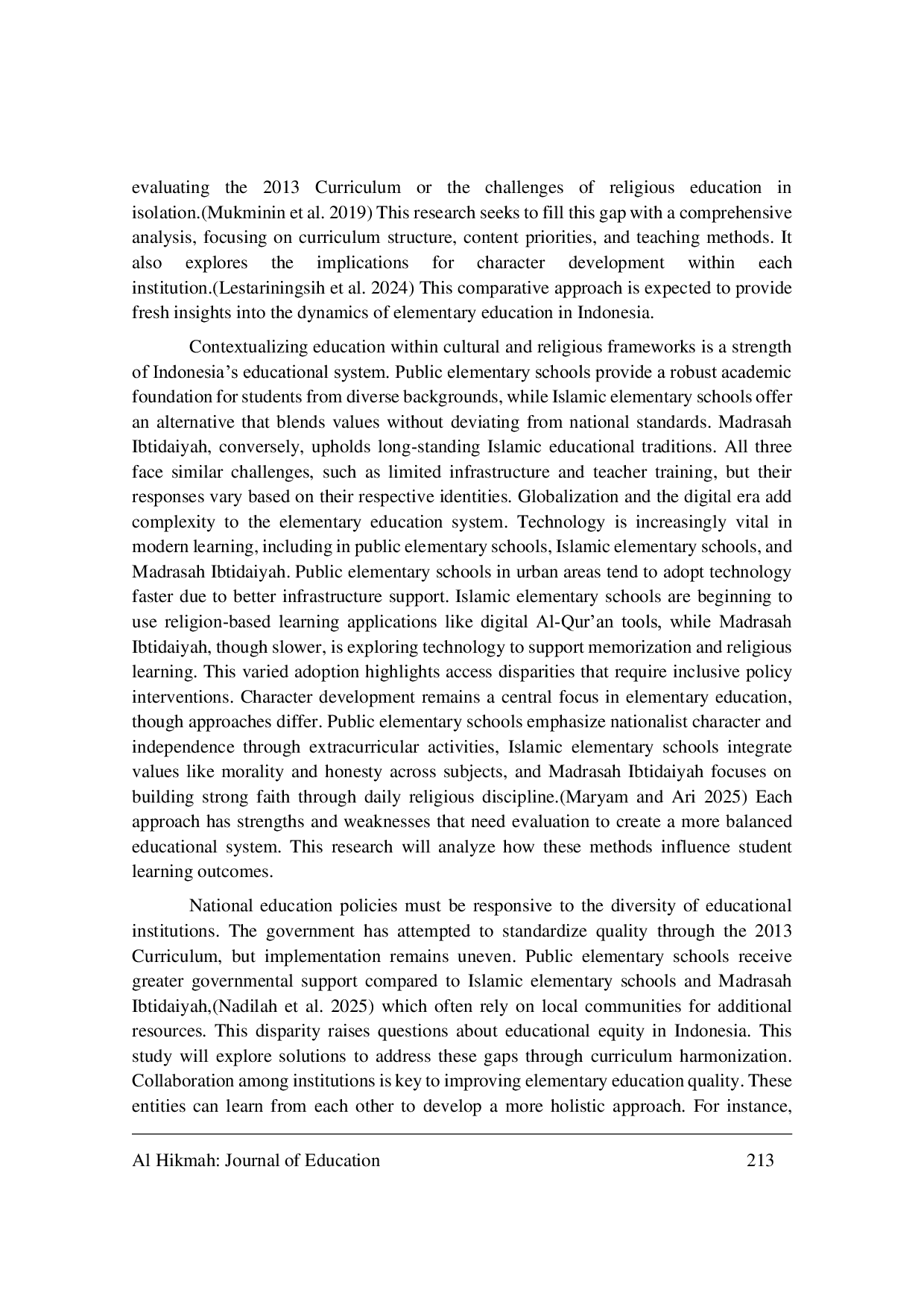 JURIS Reflections on Comparing Basic Education Systems in Indonesia Analysis of Curricula and Learning Approaches in Elementary Schools