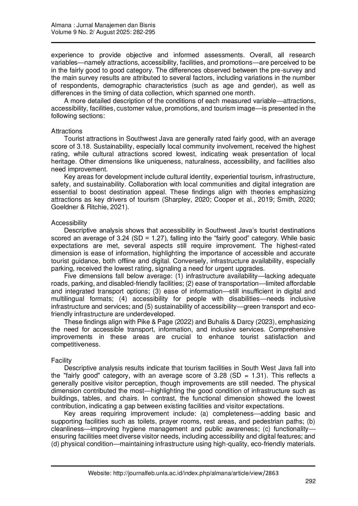 JURIS Analyzing the Impact of Attractions Accessibility and Facilities on Customer Value in Tourism Destinations