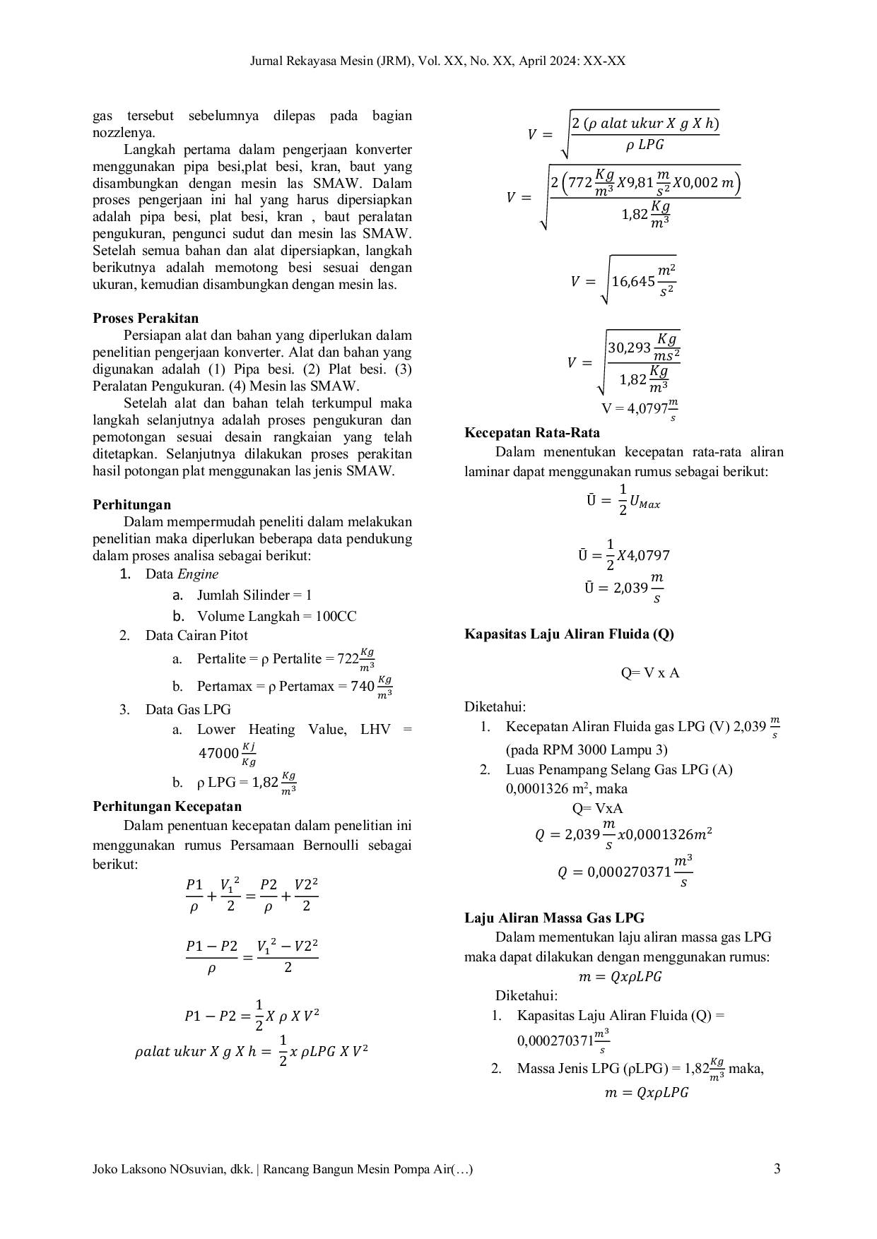 JURIS Rancang Bangun Mesin Pompa Air untuk Pertanian Menggunakan Bahan Bakar Gas LPG