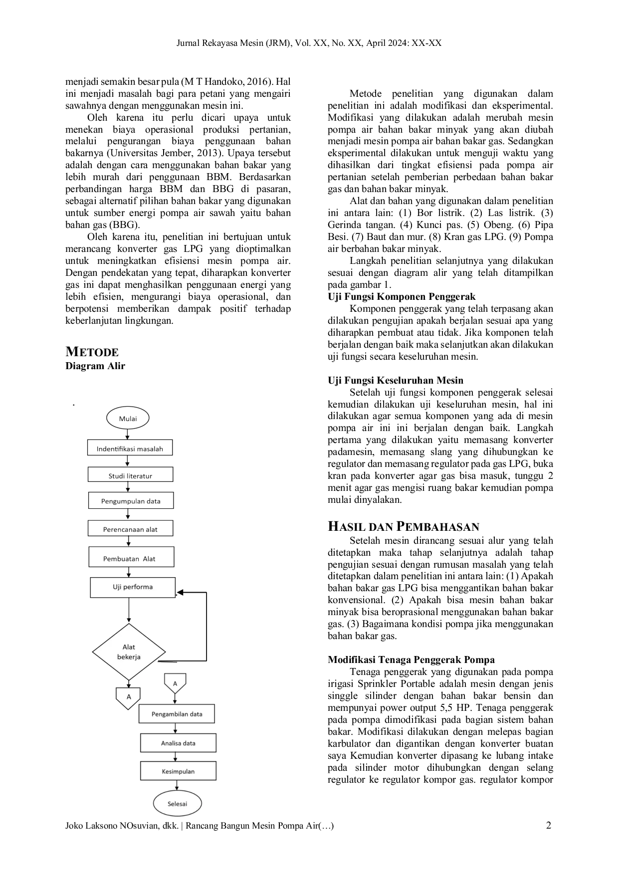 JURIS Rancang Bangun Mesin Pompa Air untuk Pertanian Menggunakan Bahan Bakar Gas LPG