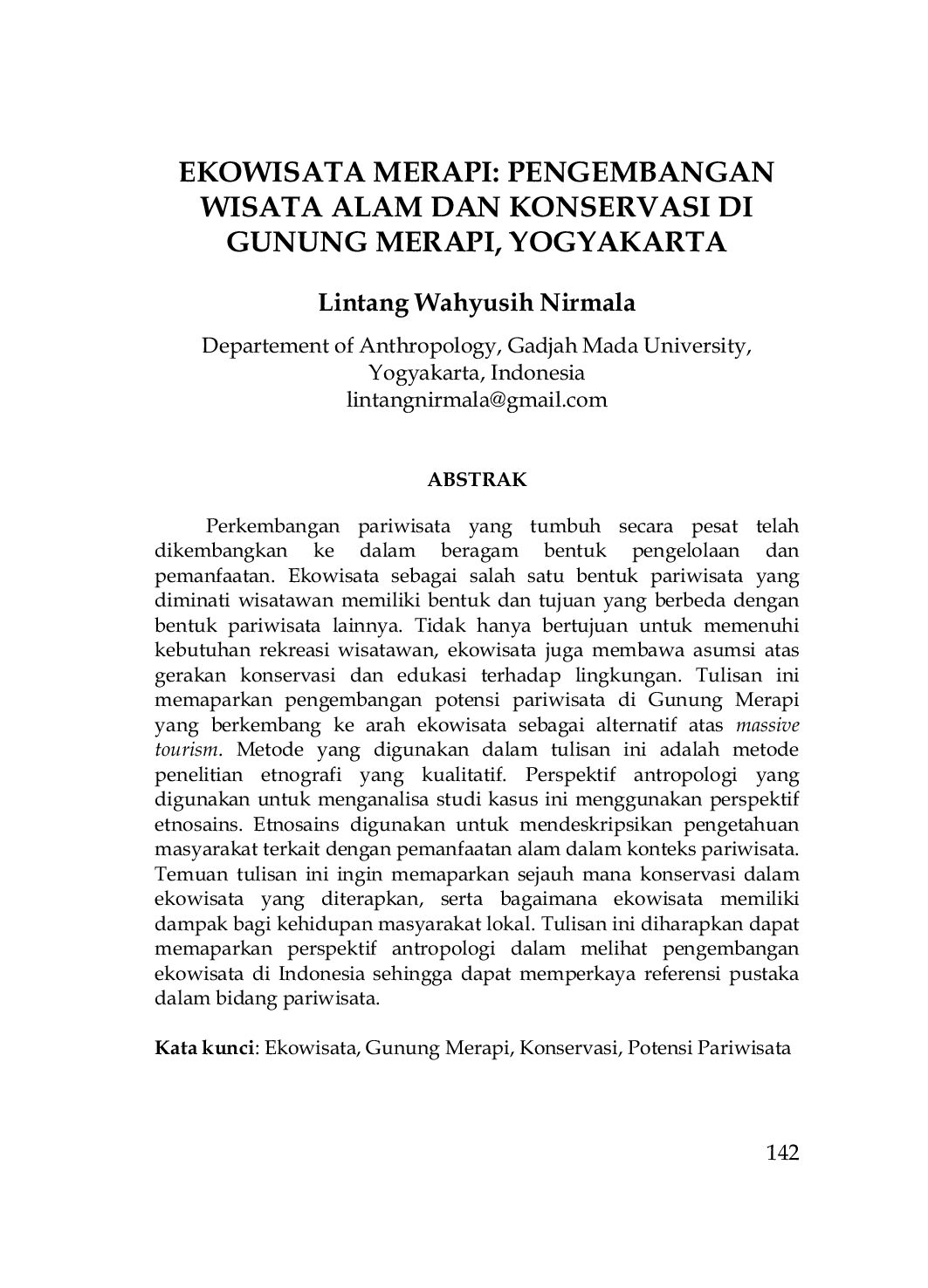 JURIS Ekowisata Merapi Pengembangan Wisata Alam Dan Konservasi Di Gunung Merapi Yogyakarta