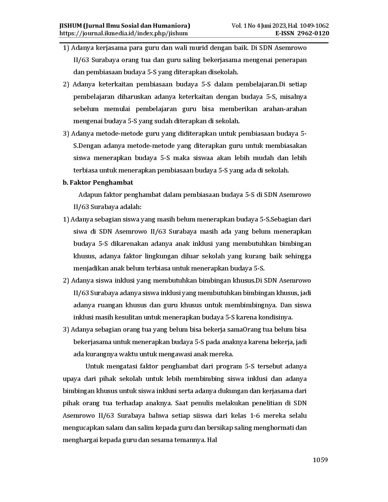 juris Implementasi Budaya 5 S Senyum Salam Sapa Sopan Santun dan Metode Guru dalam Membiasakannya Pada Siswa Sekolah Dasar