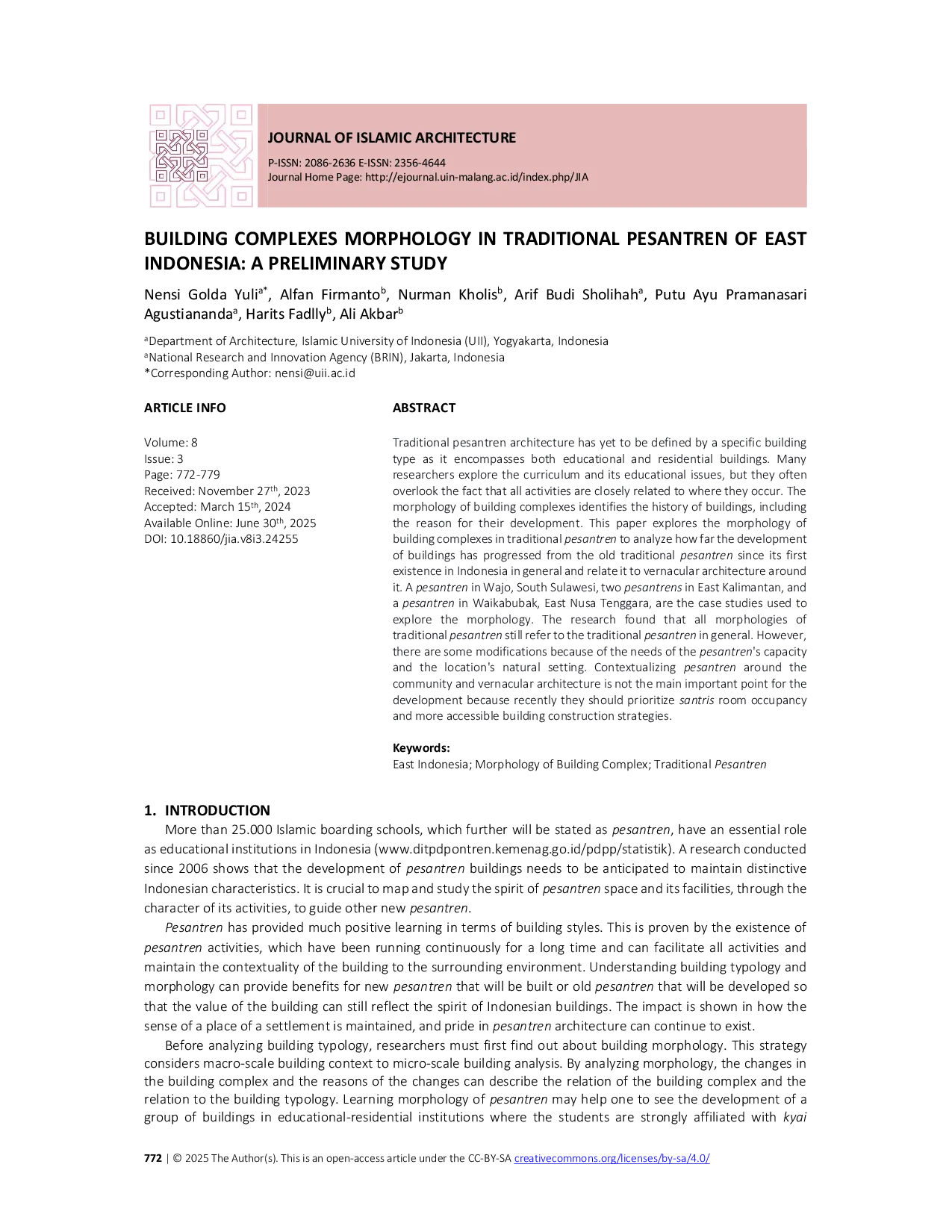 JURIS Building Complexes Morphology in Traditional Pesantren of East Indonesia A Preliminary Study