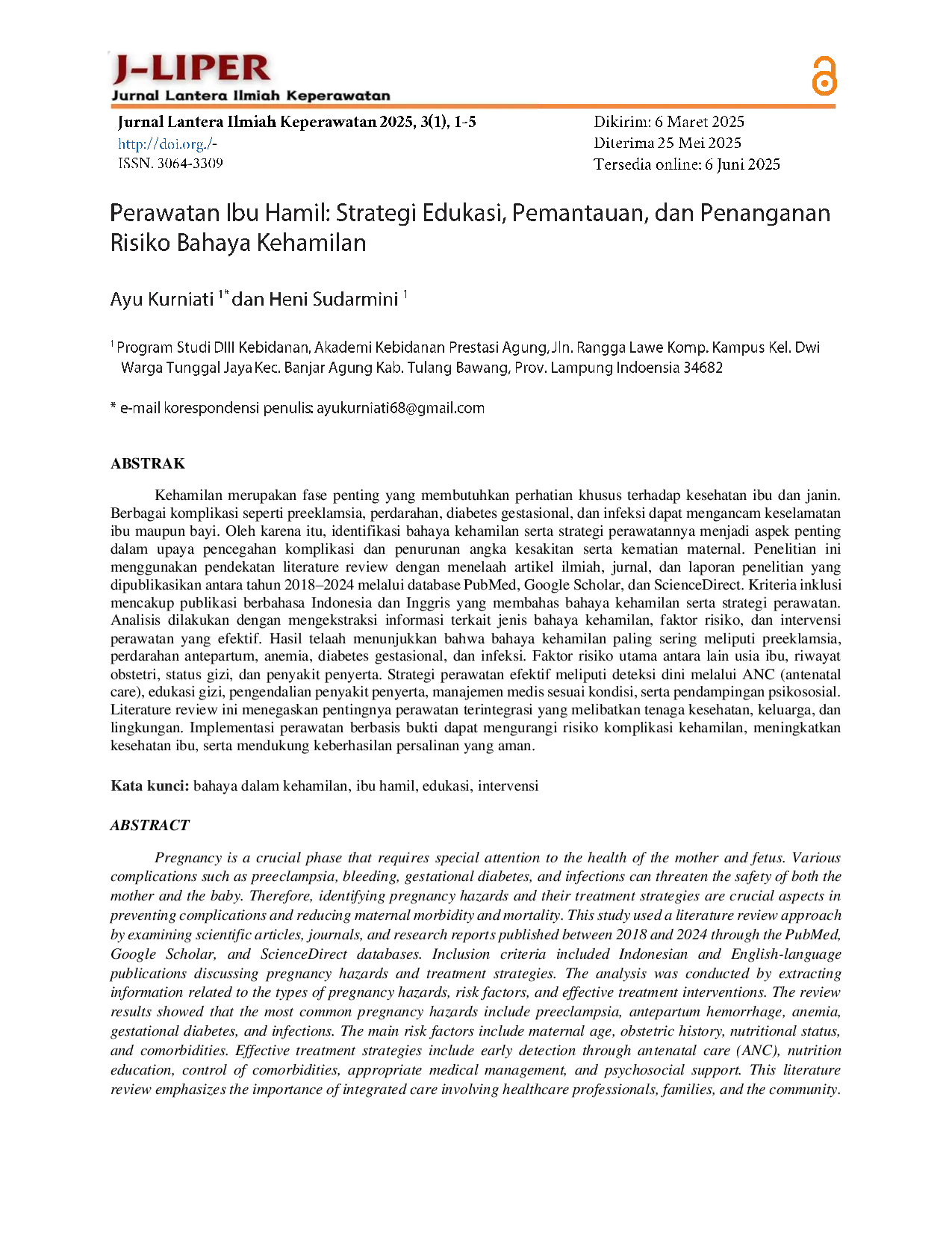 JURIS Perawatan Ibu Hamil Strategi Edukasi Pemantauan dan Penanganan Risiko Bahaya Kehamilan