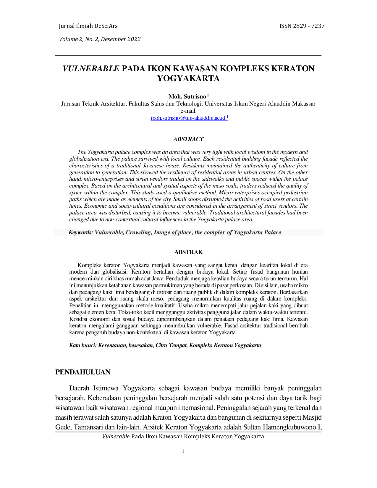 JURIS Vulnerable Pada Ikon Kawasan Kompleks Keraton Yogyakarta