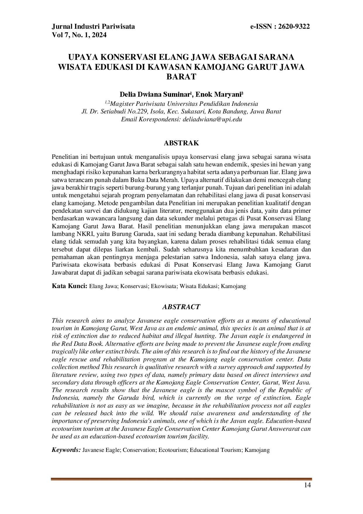 juris Upaya Konservasi Elang Jawa sebagai Sarana Wisata Edukasi di Kawasan Kamojang Garut Jawa Barat
