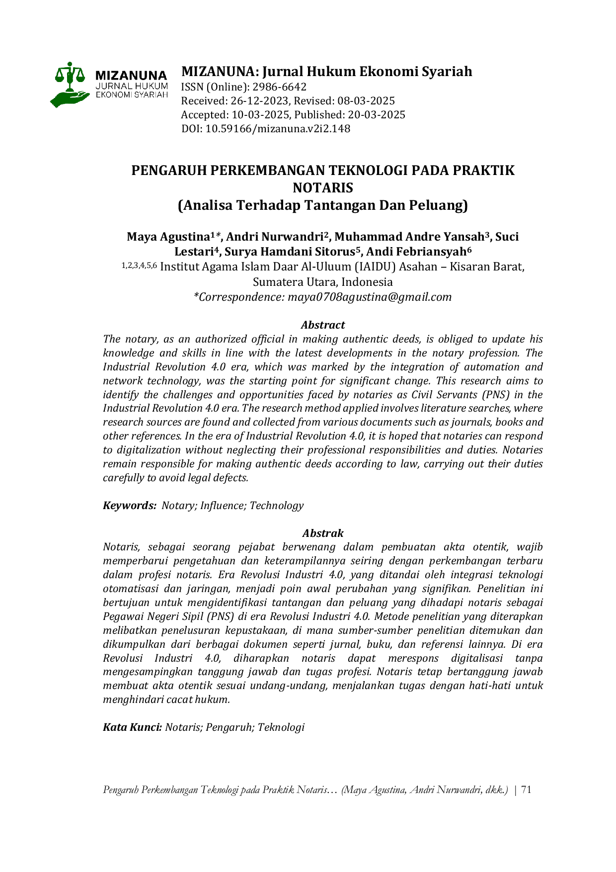 JURIS PENGARUH PERKEMBANGAN TEKNOLOGI PADA PRAKTIK NOTARIS Analisa Terhadap Tantangan Dan Peluang