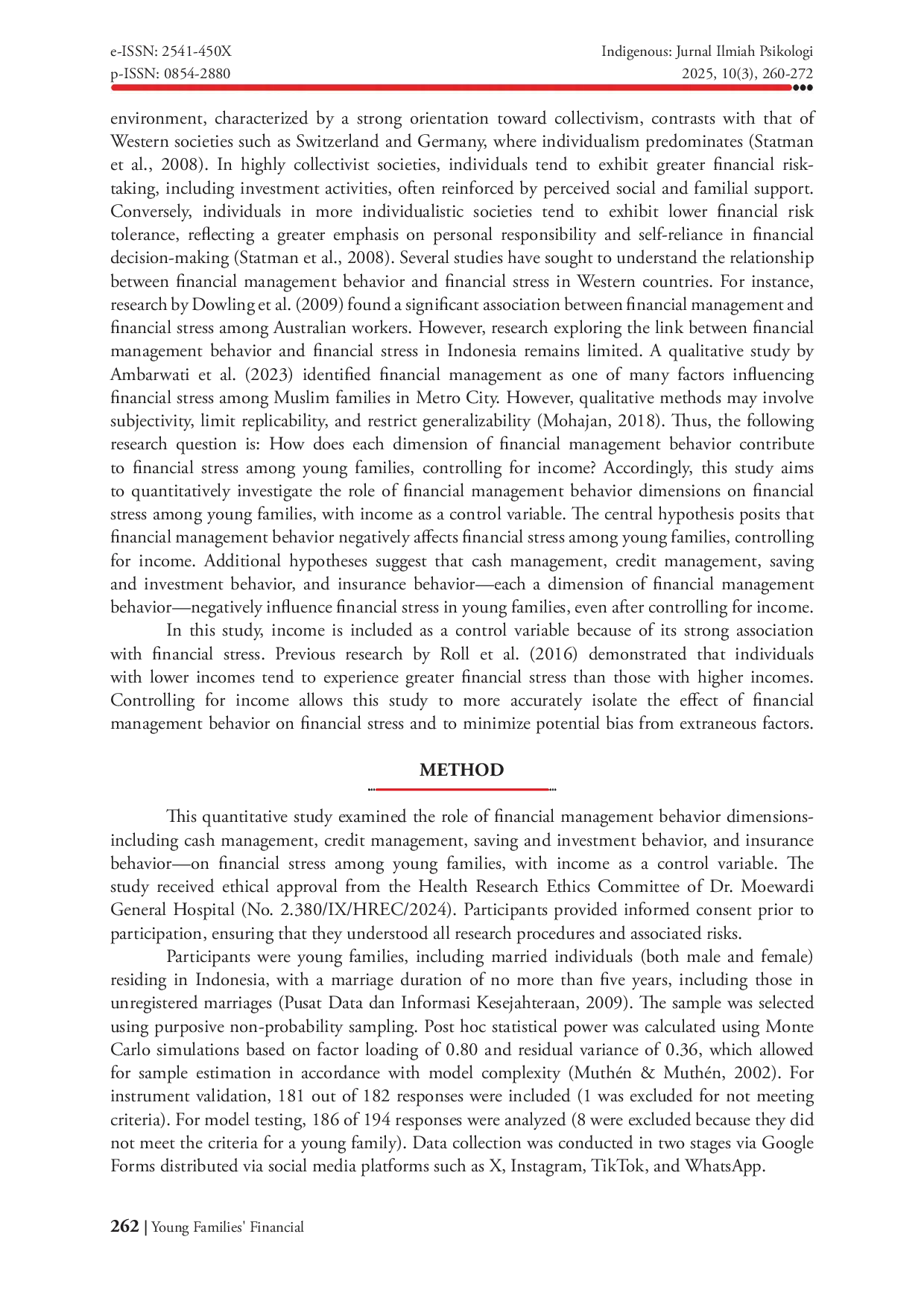 JURIS Young Families Financial Stress The Importance of Financial Management Behavior with Income as Control Variable