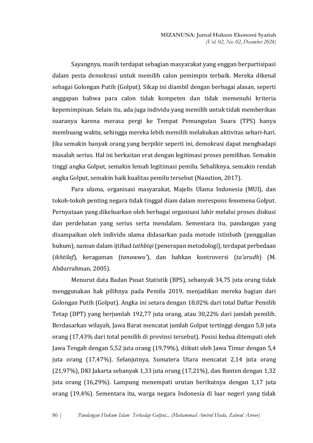 JURIS PANDANGAN HUKUM ISLAM TERHADAP GOLPUT Studi Analisis Fiqih Siyasah