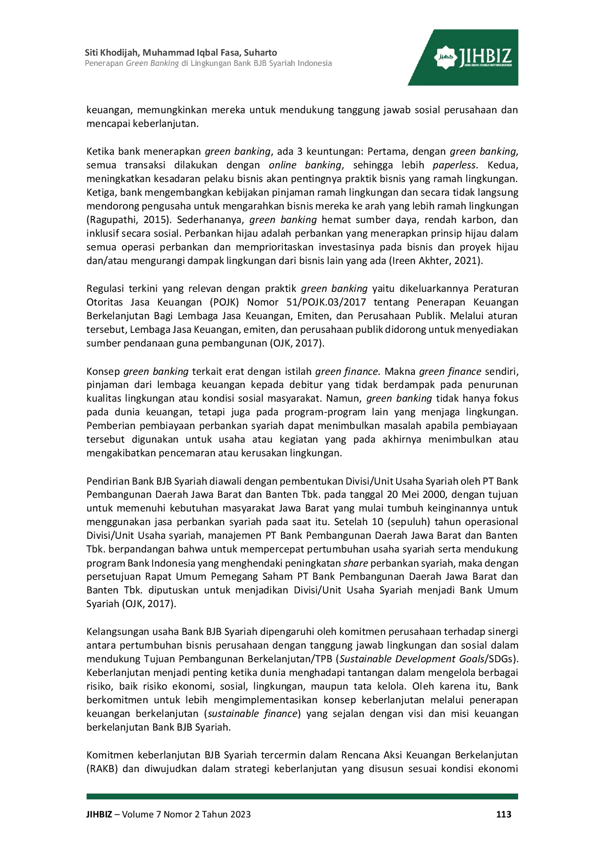 JURIS Implementation of Green Banking in Bank BJB Syariah Indonesia