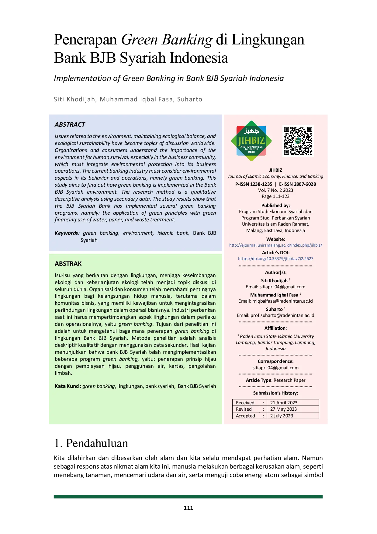 JURIS Implementation of Green Banking in Bank BJB Syariah Indonesia