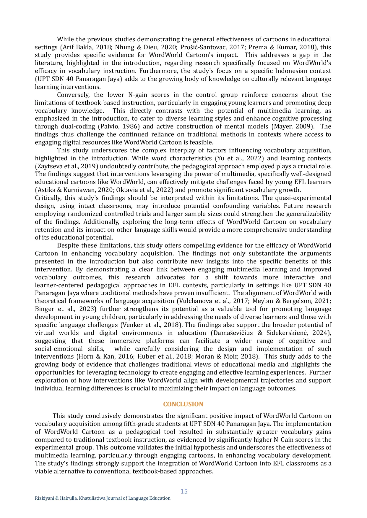 JURIS The Impact of WordWorld Cartoon on Vocabulary Learning A Quasi Experimental Study