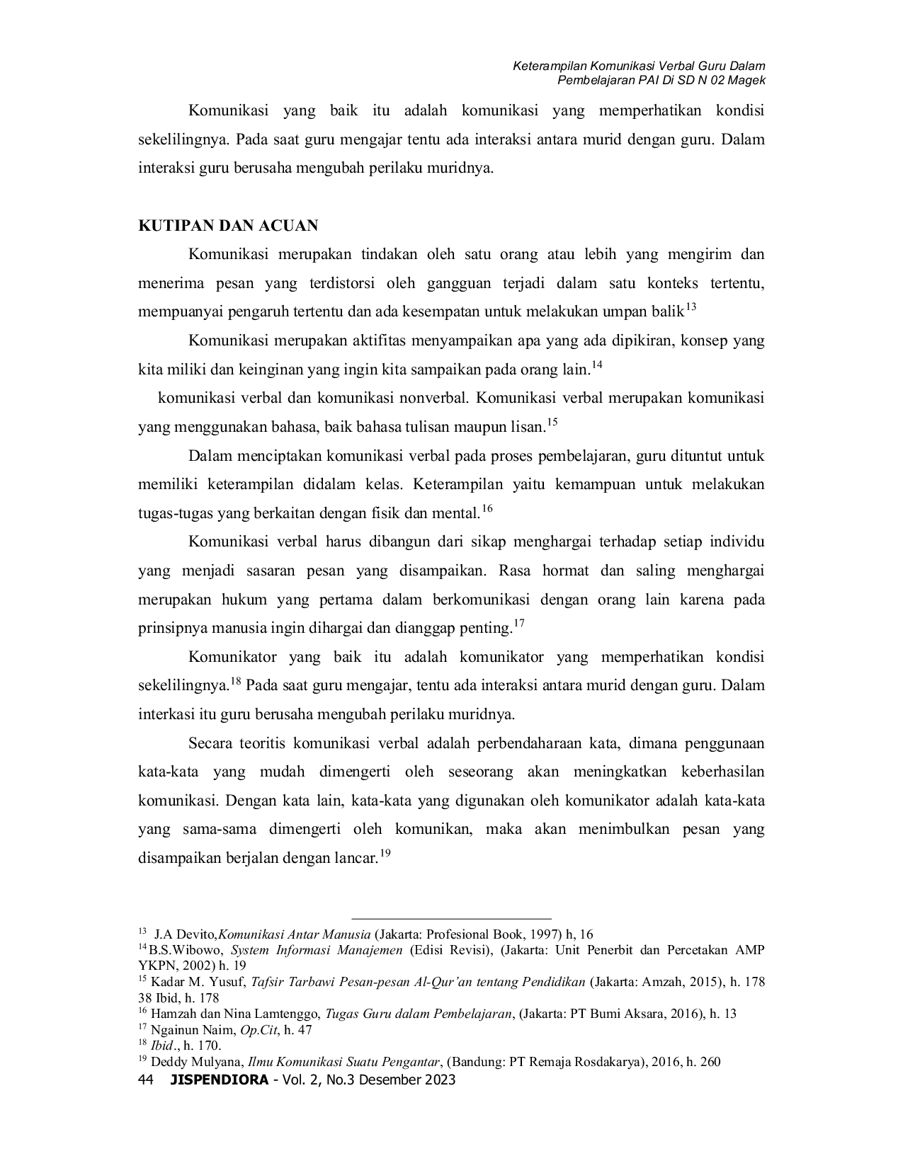 JURIS Keterampilan Komunikasi Verbal Guru Dalam Pembelajaran PAI Di SD N 02 Magek