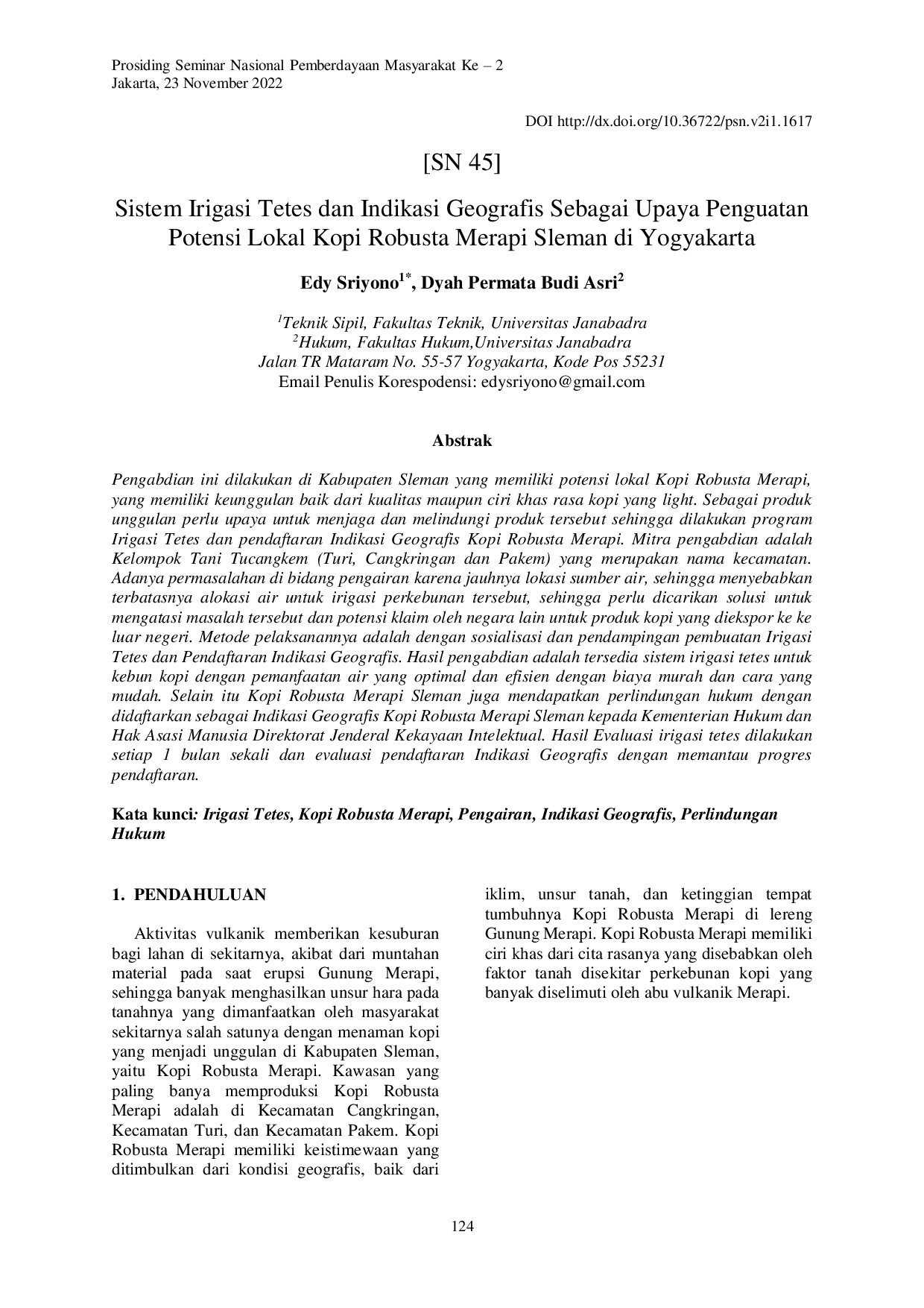 JURIS Sistem Irigasi Tetes dan Indikasi Geografis Sebagai Upaya Penguatan Potensi Lokal Kopi Robusta Merapi Sleman di Yogyakarta