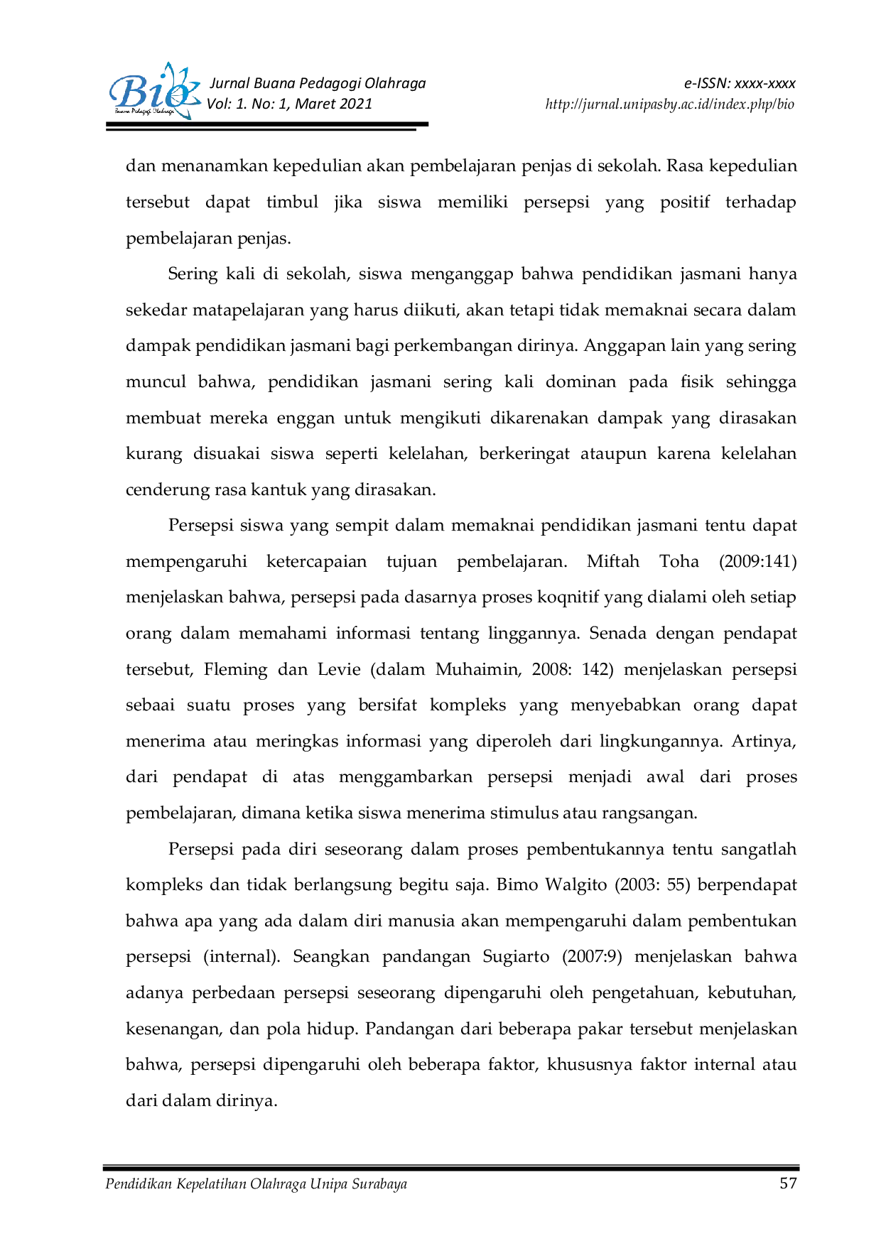 JURIS Persepsi Siswa Kelas X SMK Dolopo Kabupaten Madiun Terhadap Pelaksanaan Pembelajaran PJOK Di Sekolah