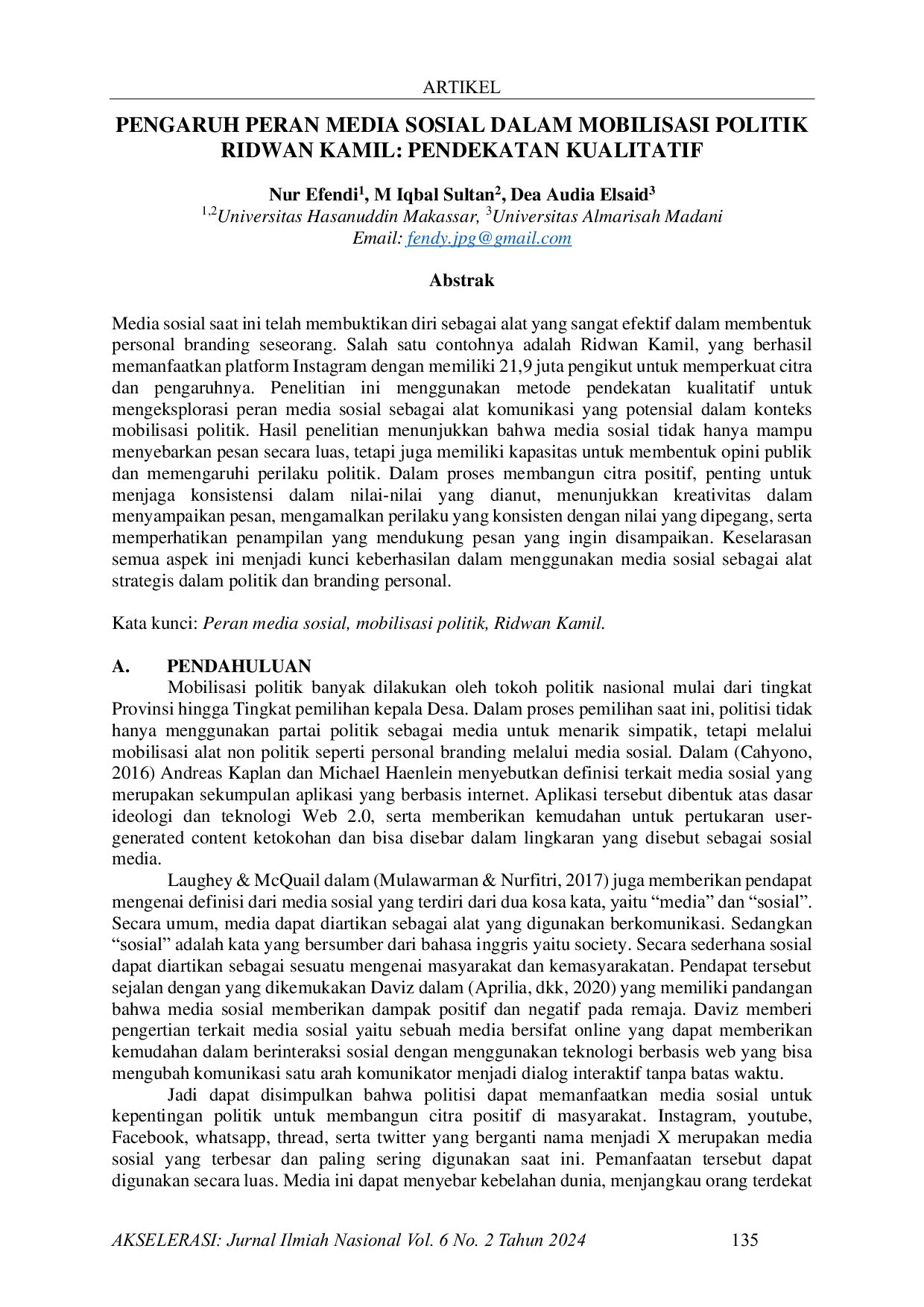 JURIS Pengaruh Peran Media Sosial Dalam Mobilisasi Politik Ridwan Kamil Pendekatan Kualitatif