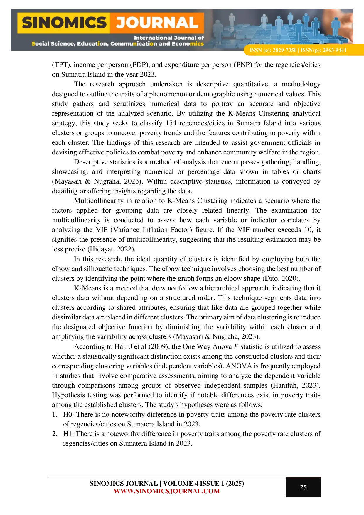 JURIS Implementation of K Means Clustering in Poverty Analysis of Regency City in Sumatera Island in 2023