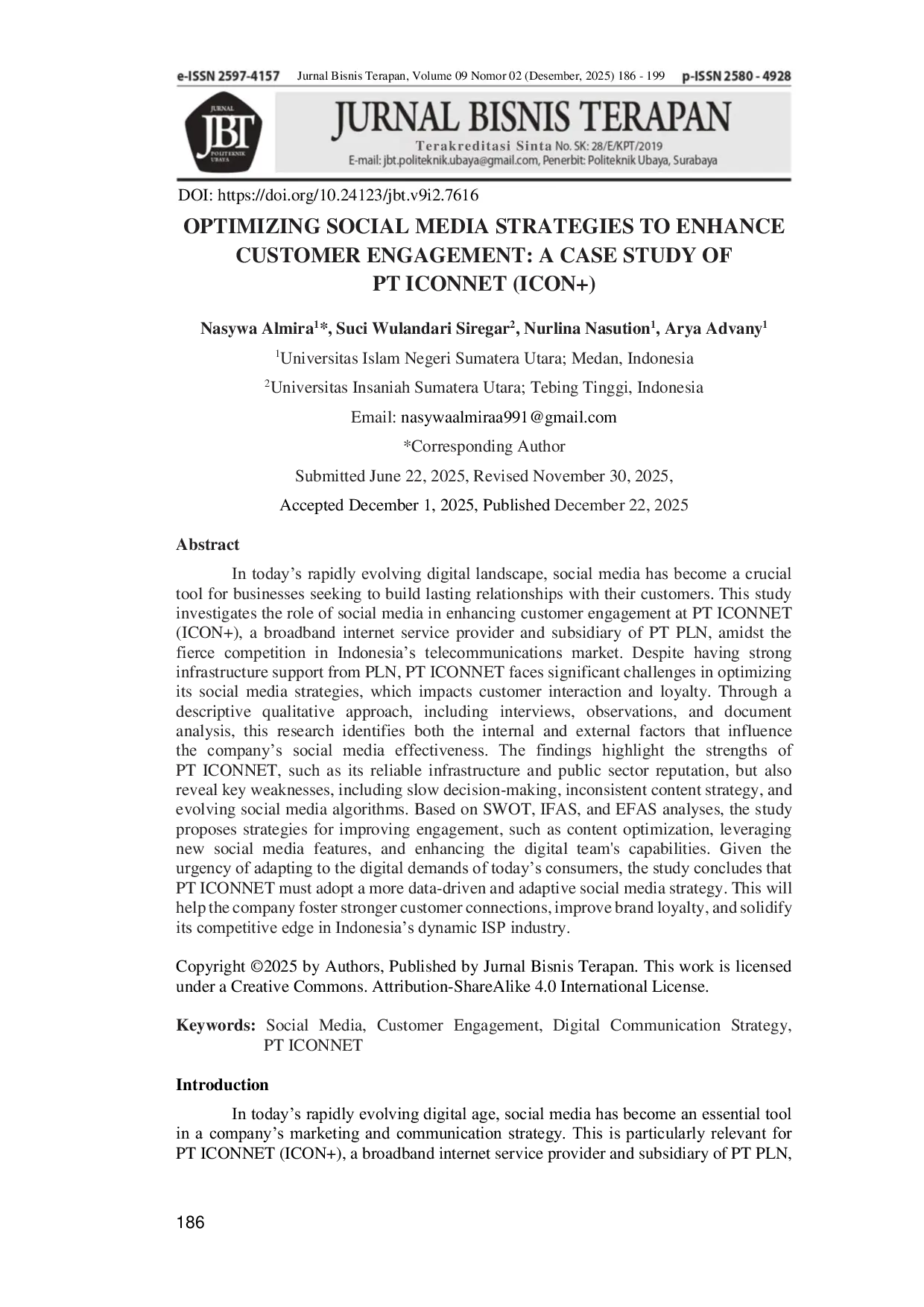 JURIS Optimizing Social Media Strategies to Enhance Customer Engagement A Case Study of PT ICONNET ICON