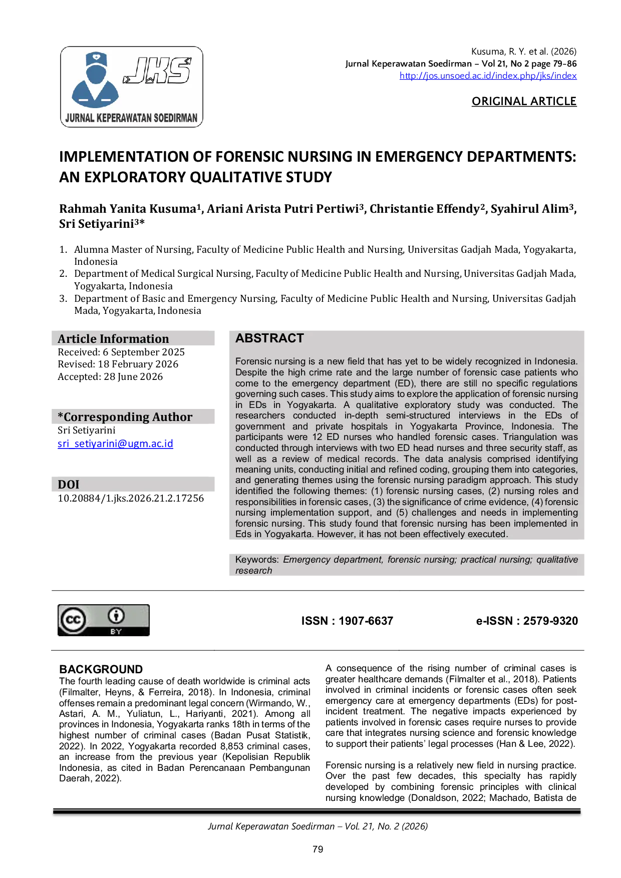 JURIS Implementation of Forensic Nursing in Emergency Departments An Exploratory Qualitative Study
